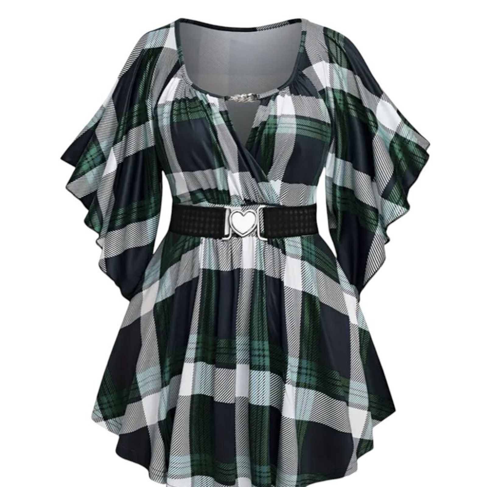 Other Plus Size 4XL Plaid Empire Waist Top Flutter Sleeve New Size 4XL / US 24-26 - 1 Thumbnail