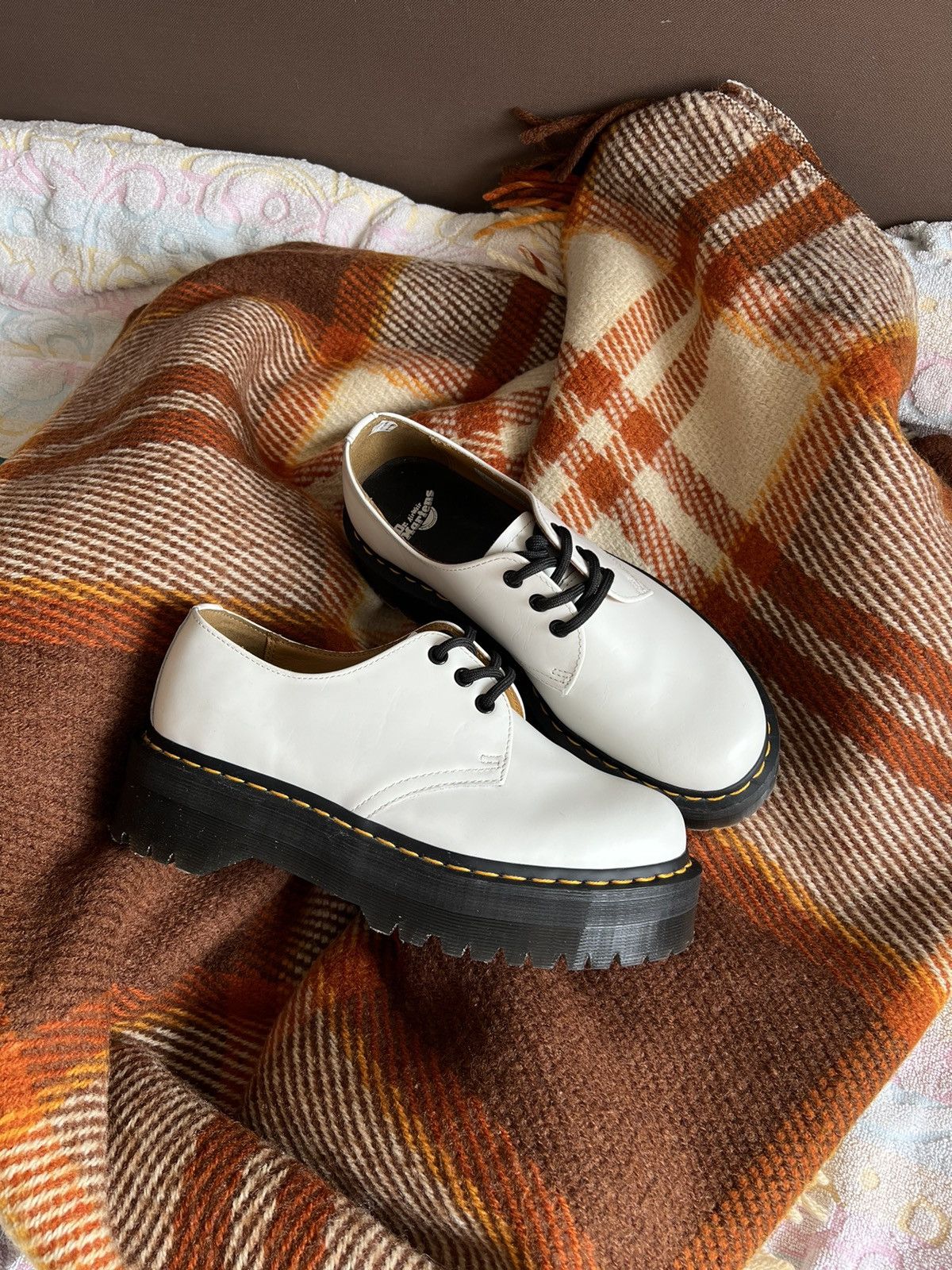 Dr Martens 1461 White Quad Leather Platform Oxford Boots