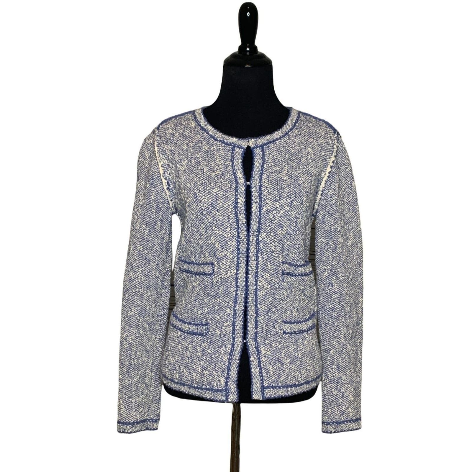 image of Maje Blue Tweed Evening Long Sleeves Jacket Blazer Size 2, Women's