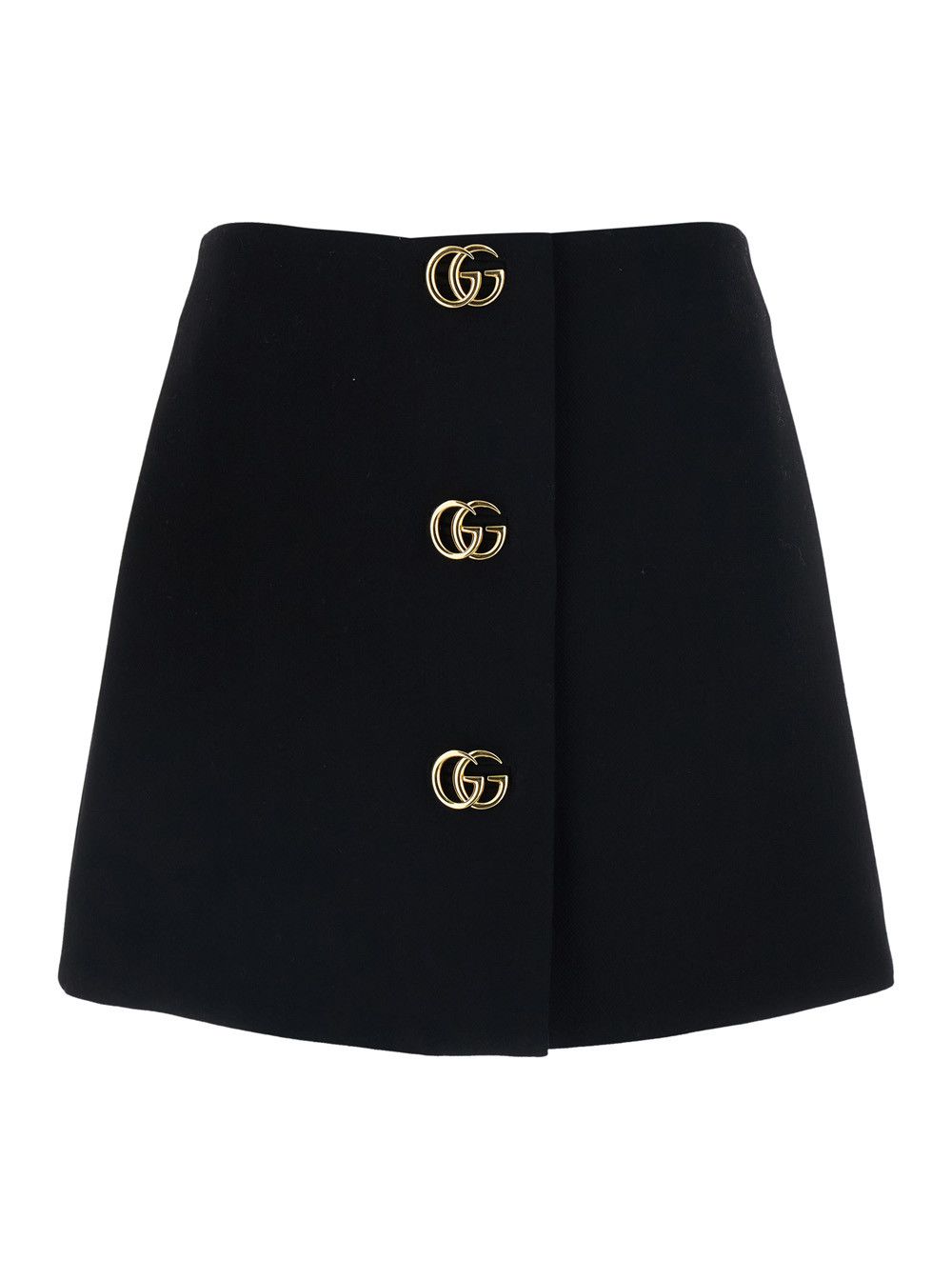 Gucci Black Wool Crepe Double G Button Mini Skirt for Women Size 28" / US 6 / IT 42 - 1 Thumbnail
