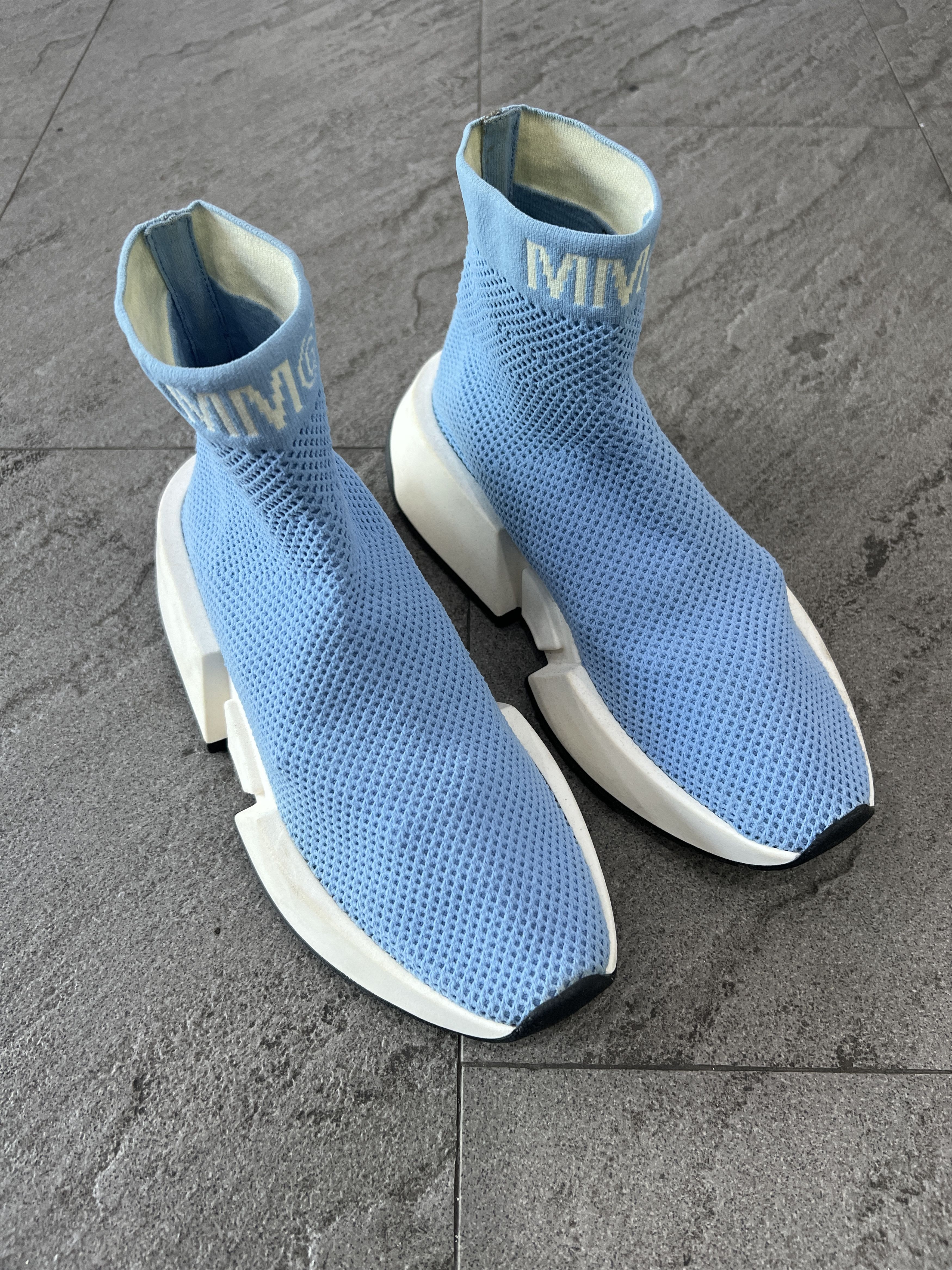 Maison Margiela MM6 Maison Margiela Blue Knit Sock Logo High Top EU39 Size US 9 / IT 39 - 4 Thumbnail