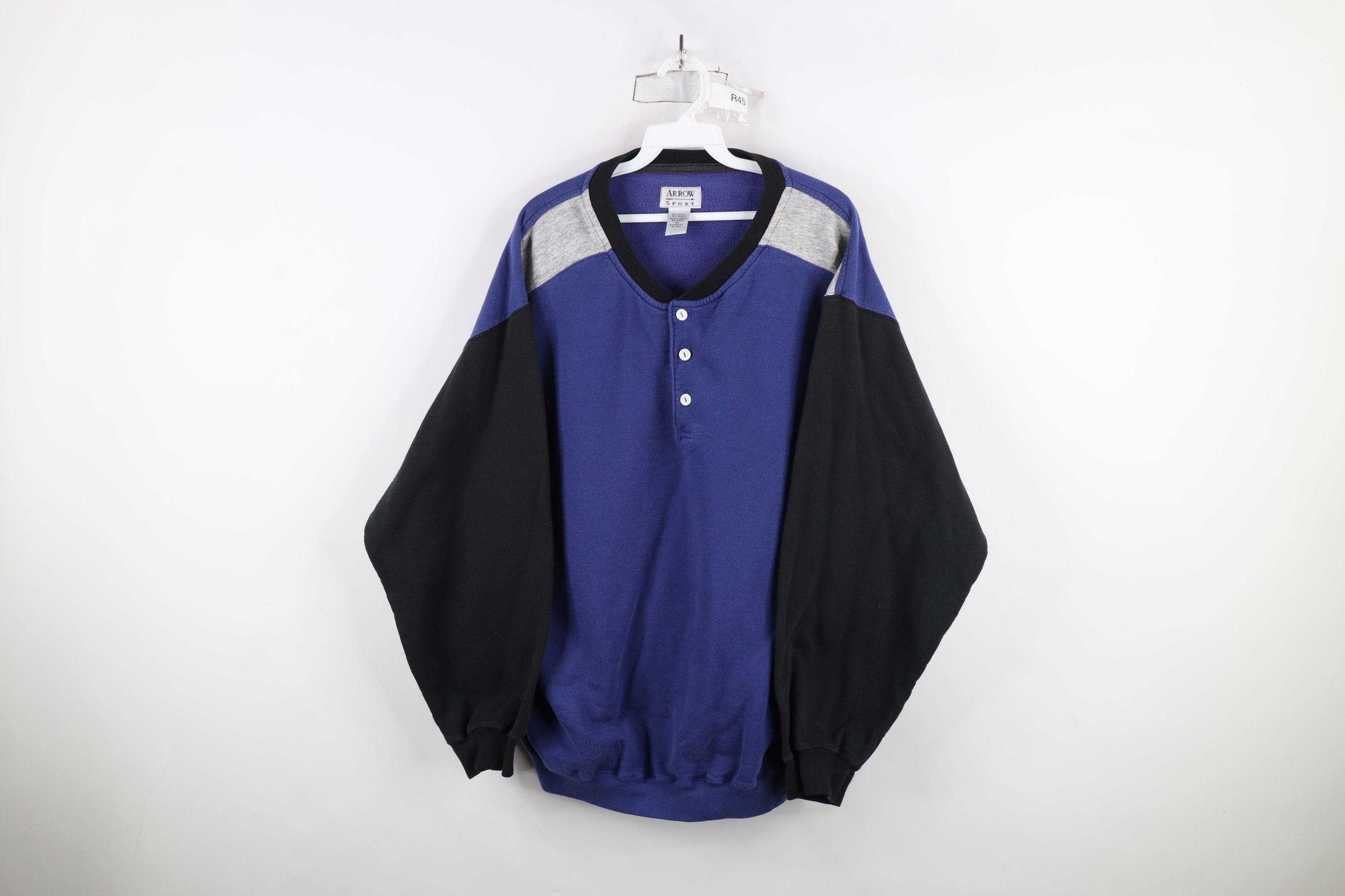 Vintage Vintage 90s Streetwear Block Pullover Henley Sweatshirt Size US XL / EU 56 / 4 - 1 Thumbnail