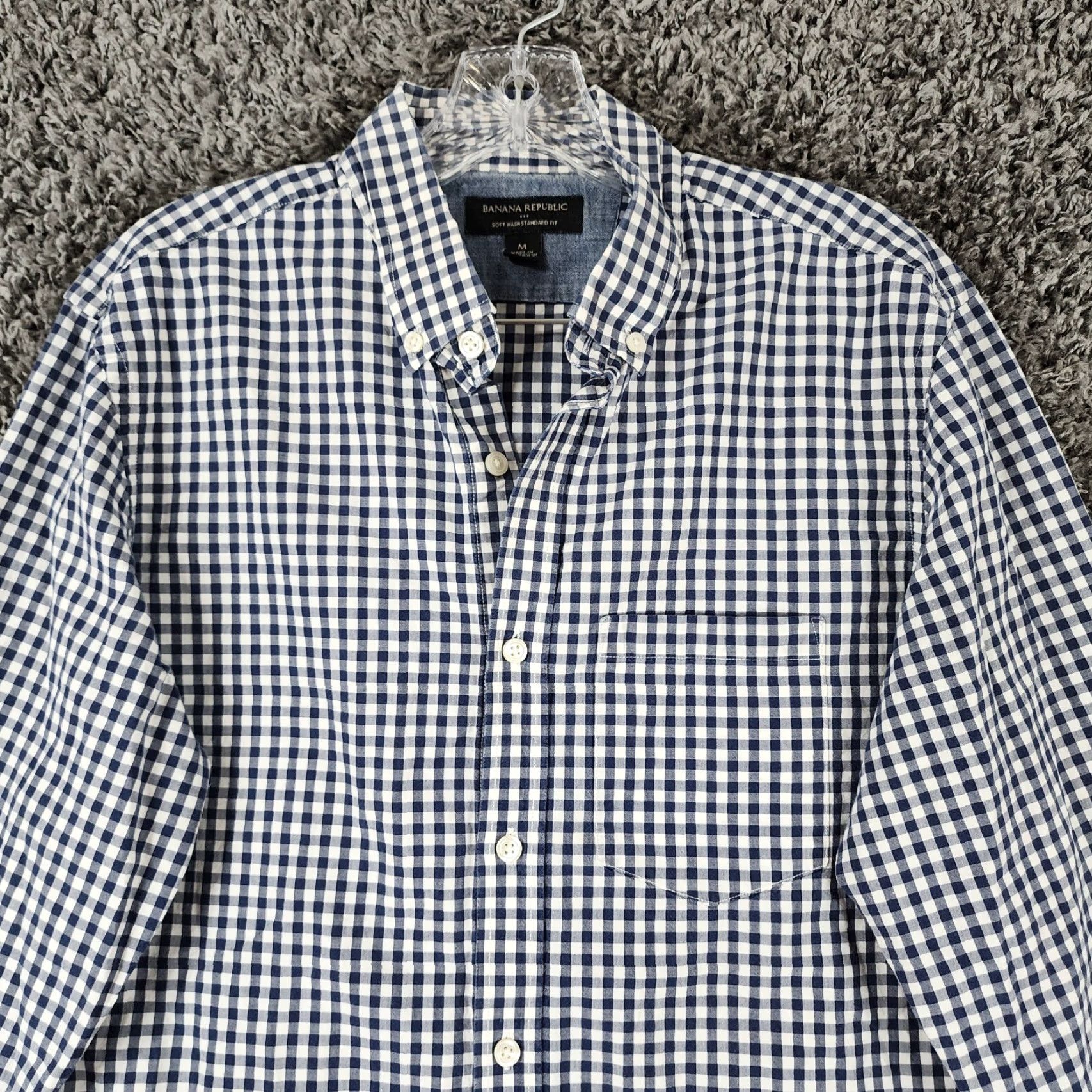 Banana Republic Banana Republic Mens Blue White Check Long Sleeve Button-Up Size M Size US M / EU 48-50 / 2 - 3 Thumbnail
