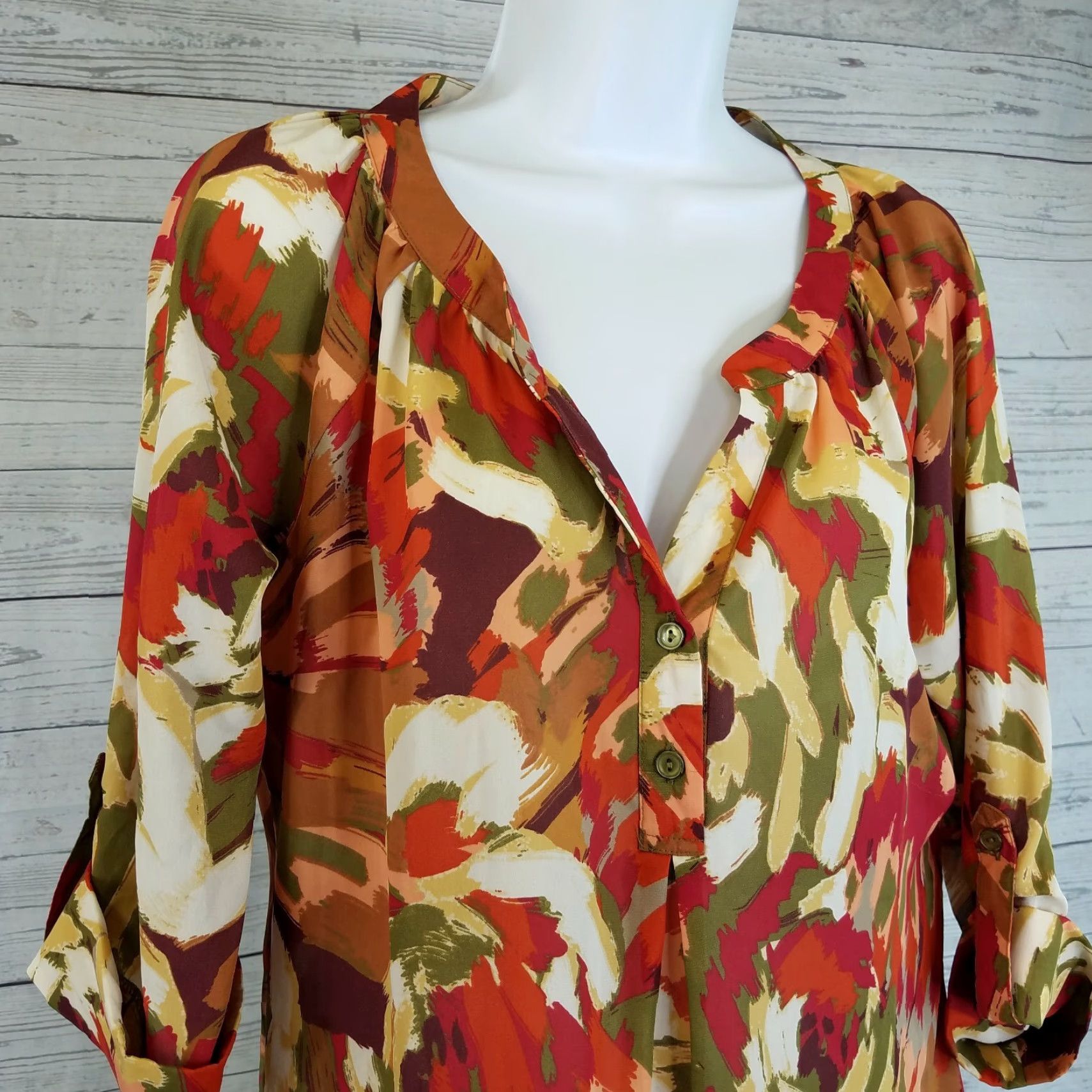 Vintage Gibson Womens Popover Blouse Sz Small Orange 3/4 Sleeve Shirt Womens Blouse Size S / US 4 / IT 40 - 2 Thumbnail