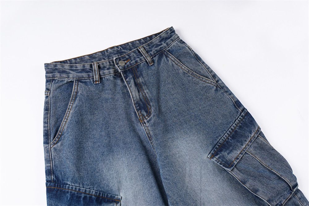 Jean Street men's multi-pocket distressed loose washed work jeans Size US 32 / EU 48 - 3 Thumbnail