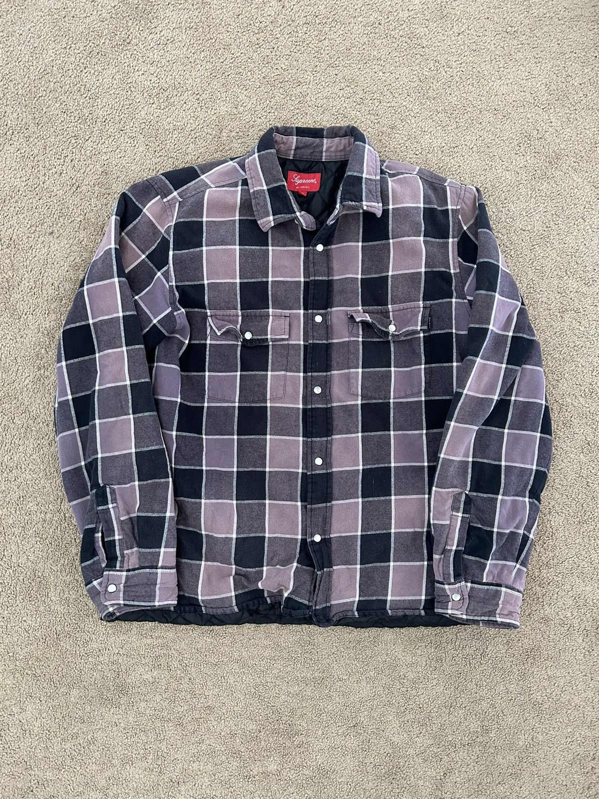 image of Supreme Quilted Faded Plaid Shirt in Black, Men's (Size Medium)