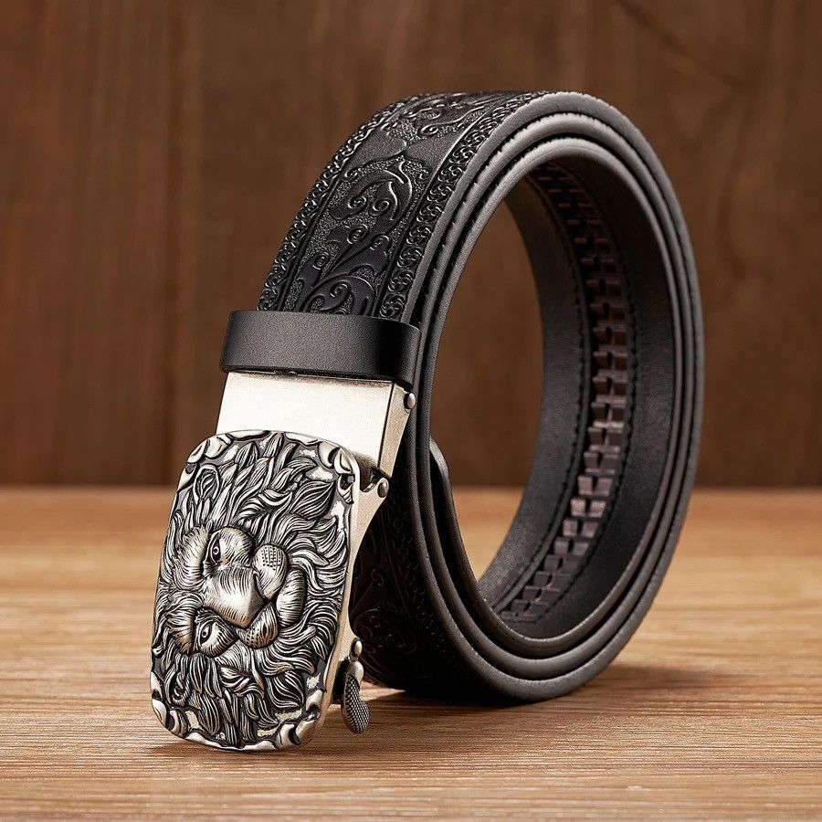 Leather × Vintage Lion Pattern Cow Leather Belt Size ONE SIZE - 2 Thumbnail