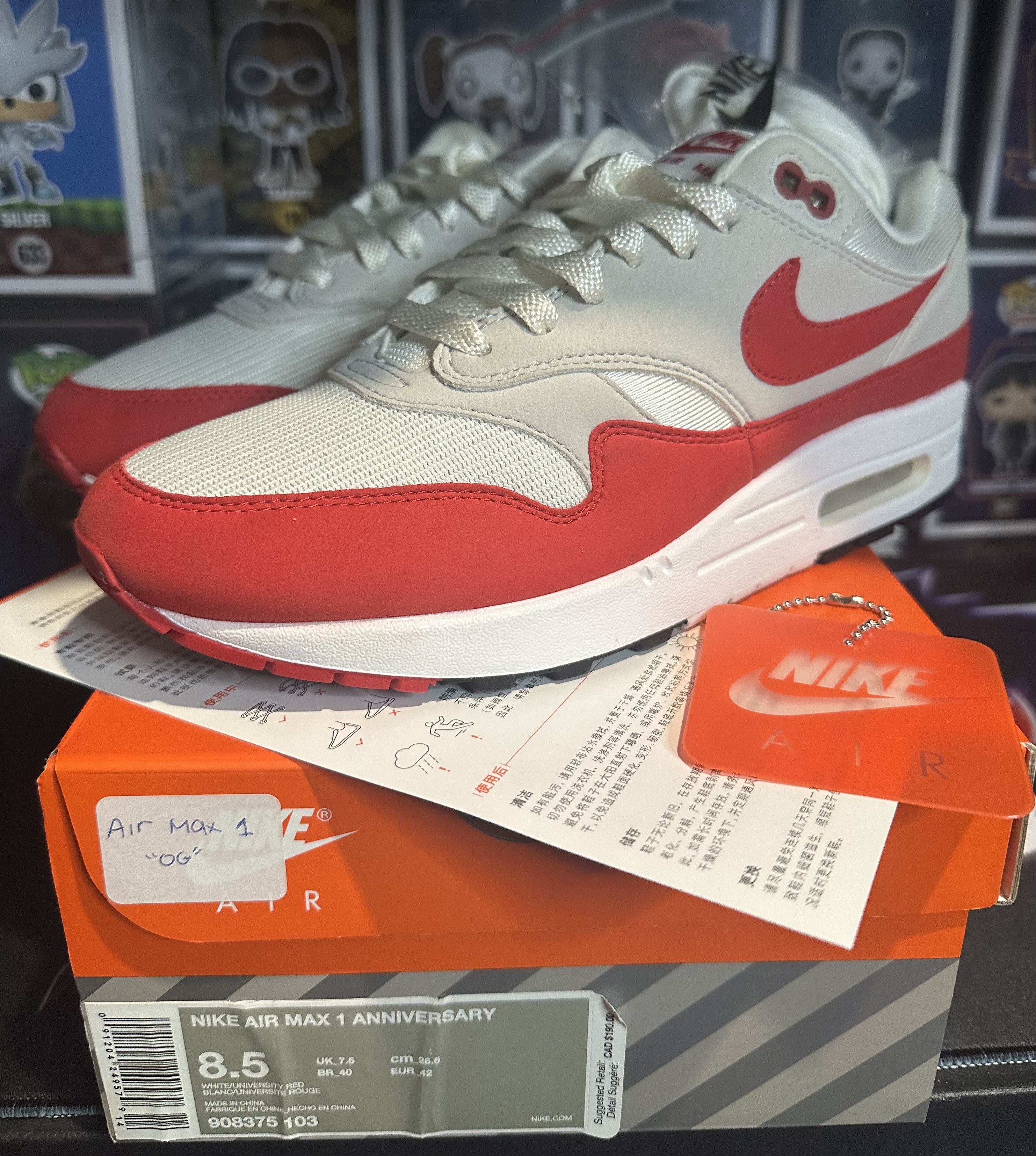 Nike Nike Air Max 1 Anniversary 'OG Red' 2017 Size US 8.5 / EU 41-42 - 1 Thumbnail