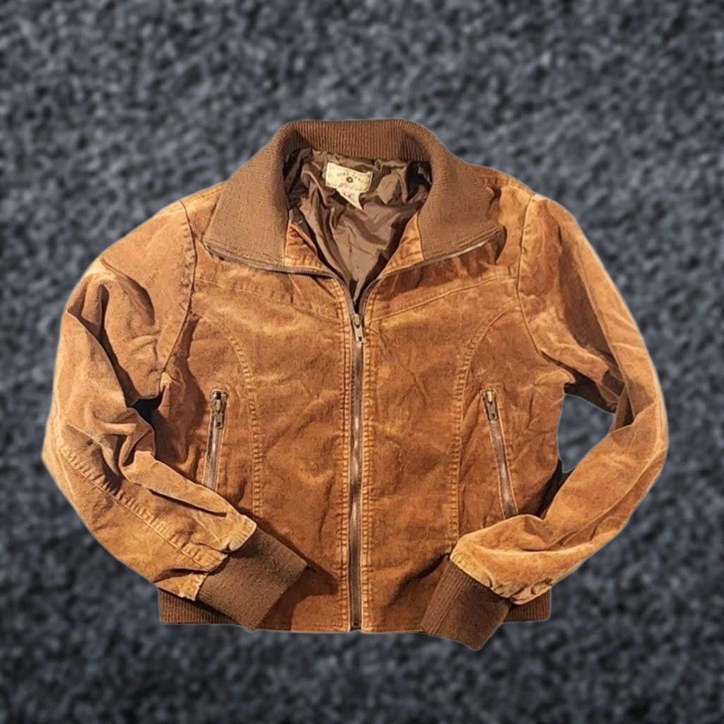 Vintage DOKI-GEKI Bomber Jacket Womens Large Brown Corduroy Zip Pockets Ribbed Collar Size L / US 10 / IT 46 - 1 Thumbnail
