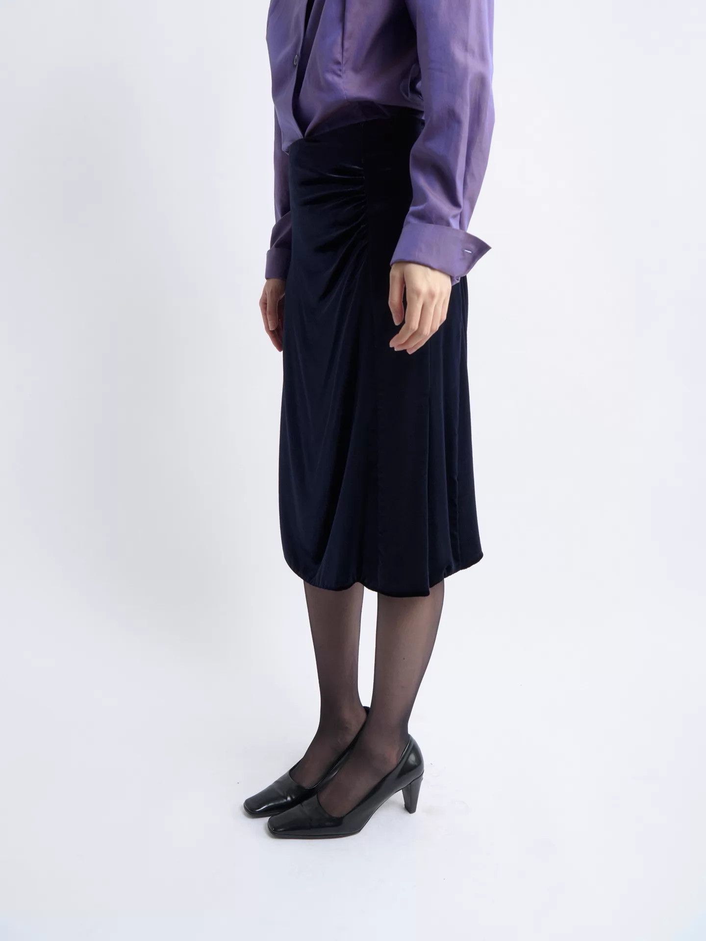 Prada PRADA Women's Velvet Sheen Pleated Skirt Deep Navy Size 25" / US 0 / IT 36 - 5 Thumbnail