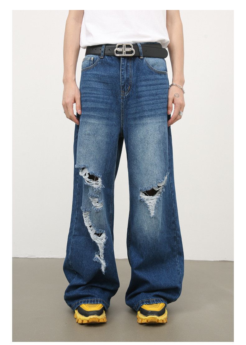 Japanese Brand × Jean Men's retro washed loose straight ripped jeans Size US 32 / EU 48 - 1 Thumbnail