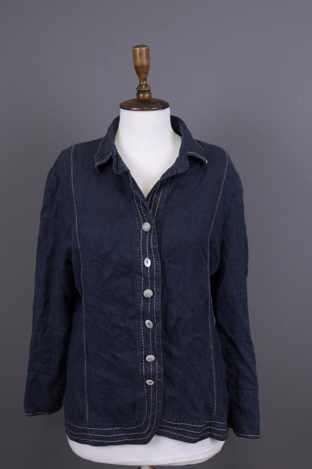 Designer Elisa Cavaletti Blue Lagenlook Linen Blouse Shirt Size L Size L / US 10 / IT 46 - 1 Thumbnail