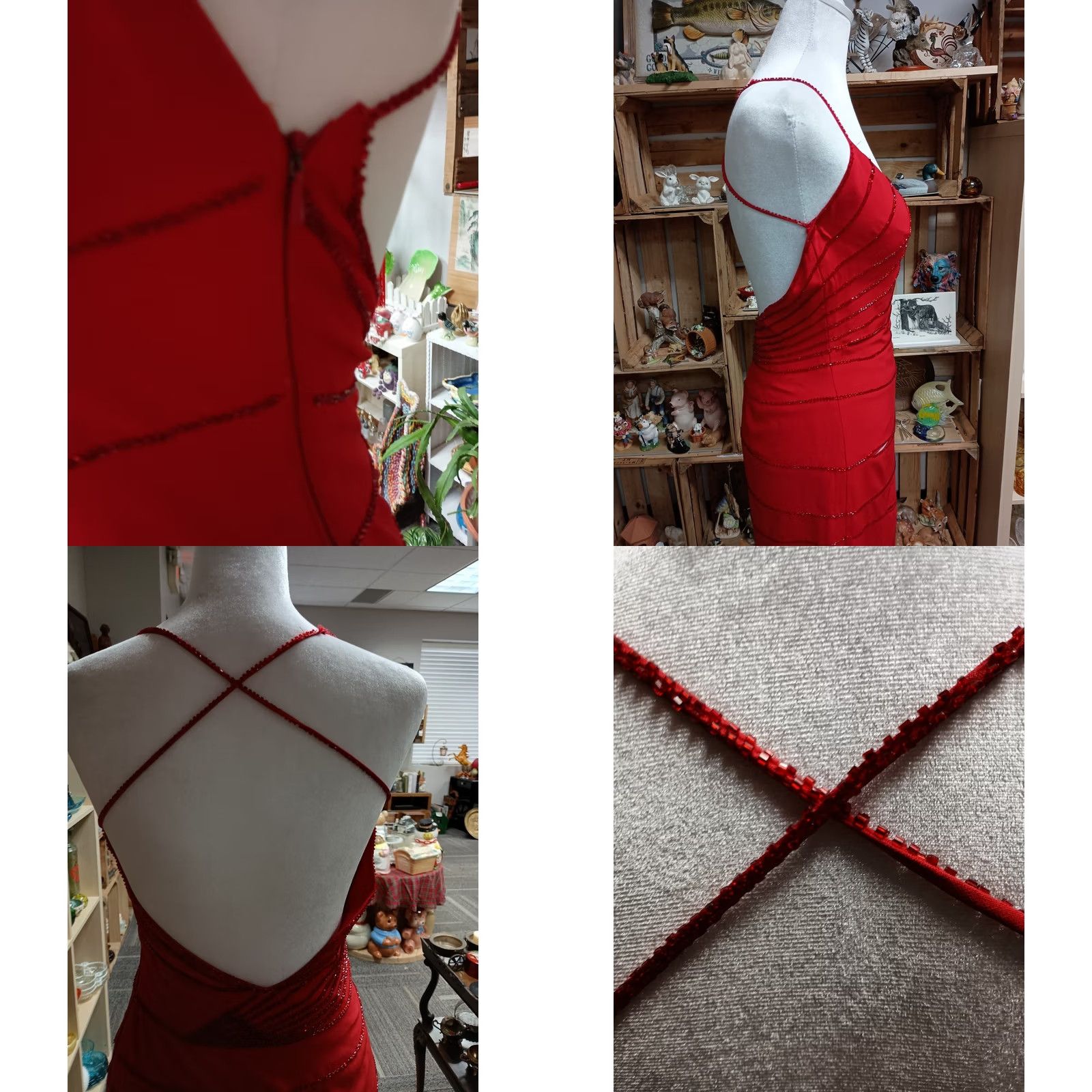 Vintage Niteline Prom Evening Gown Maxi Dress Womens Size 2 Red Beaded Cutout Open Back dress Size XS / US 0-2 / IT 36-38 - 8 Thumbnail