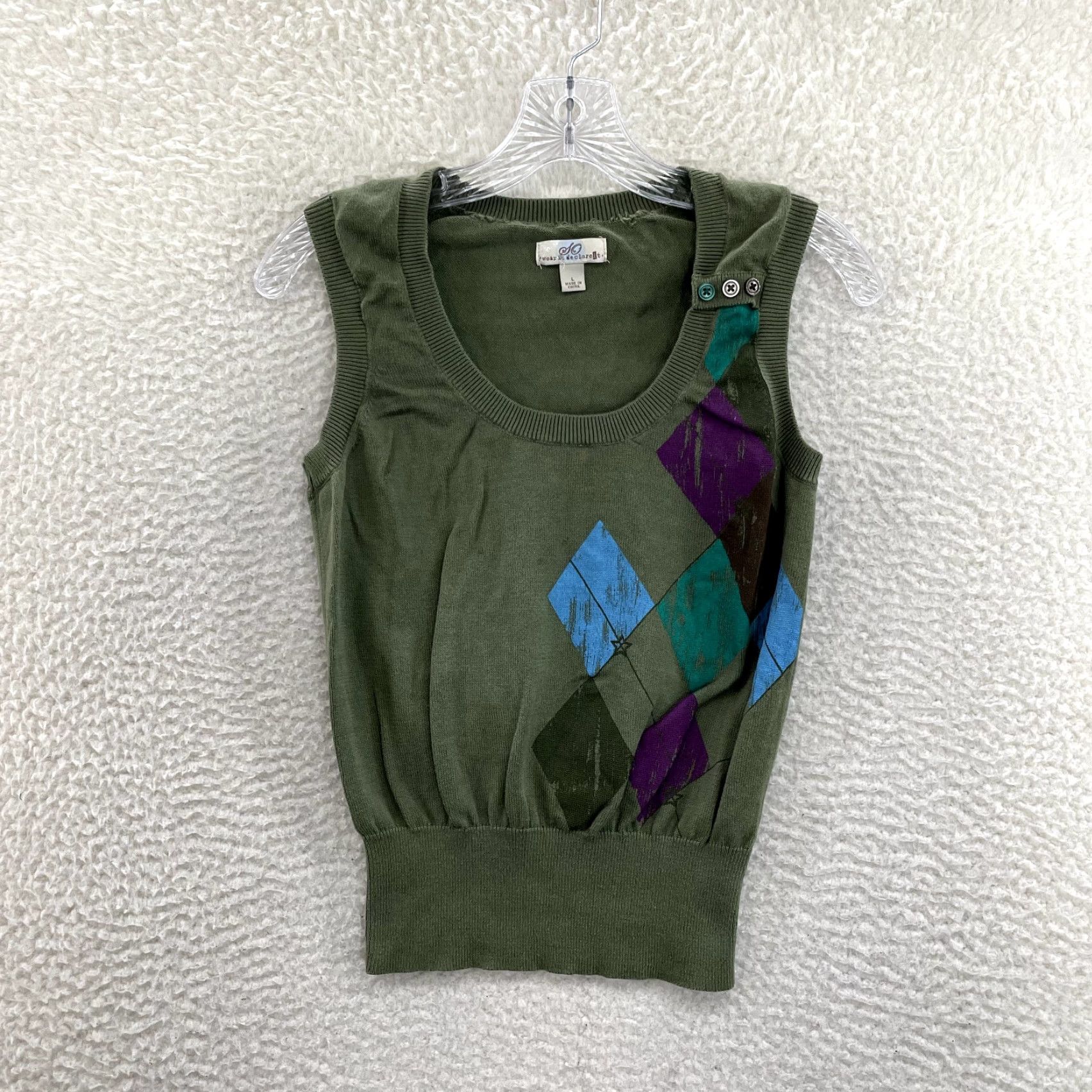 Vintage VINTAGE Y2K Sweater Vest Top Green Argyle Diamond Preppy Academia Grunge Shirt SO S Size S / US 4 / IT 40 - 2 Thumbnail