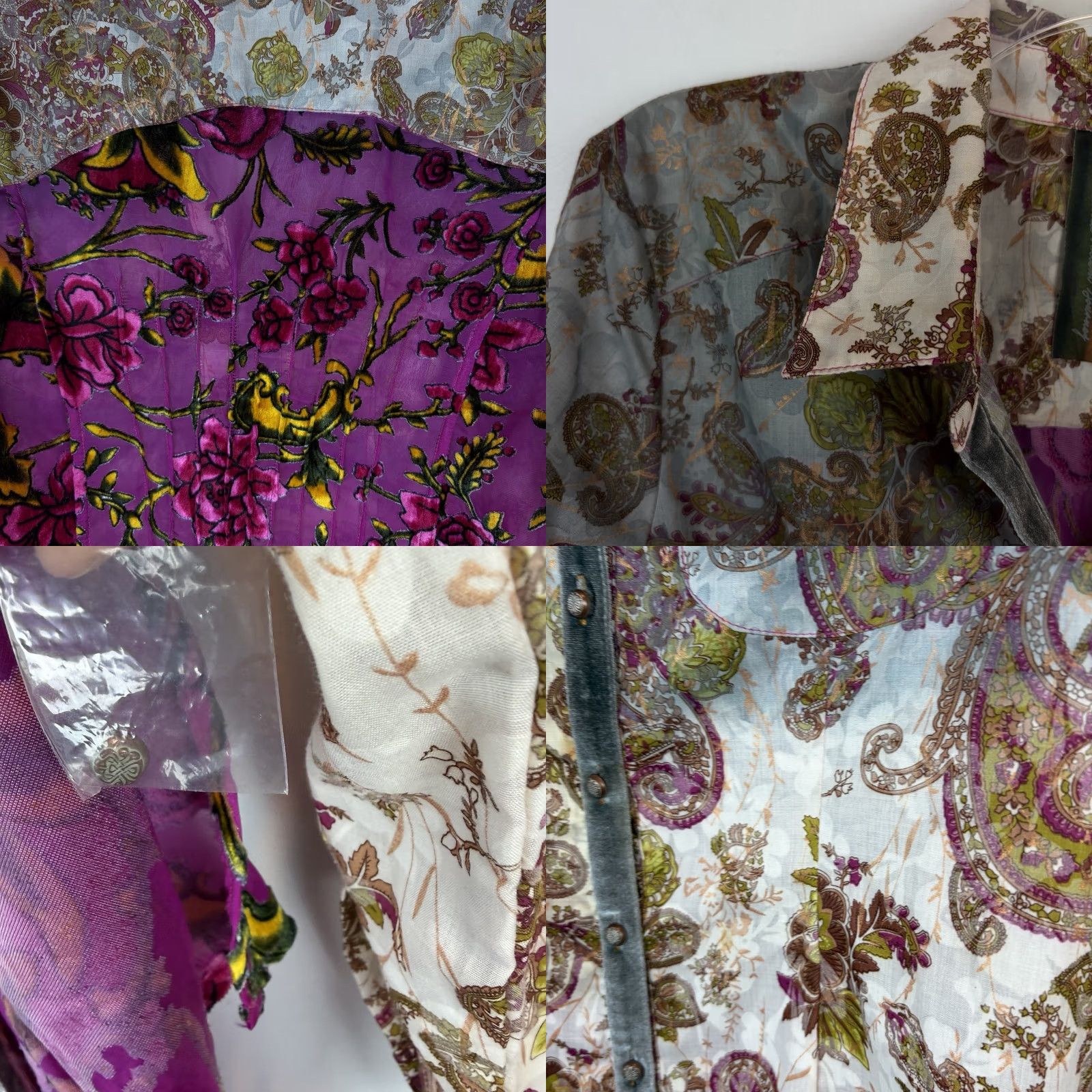 Velvet Aratta Silent Journey Blouse Womens S Velvet Floral Henley Button Long Sleeve Casual Boho Artsy Mixed Fabric Purple 27.5" 19" Measurements1> Size S / US 4 / IT 40 - 9 Thumbnail