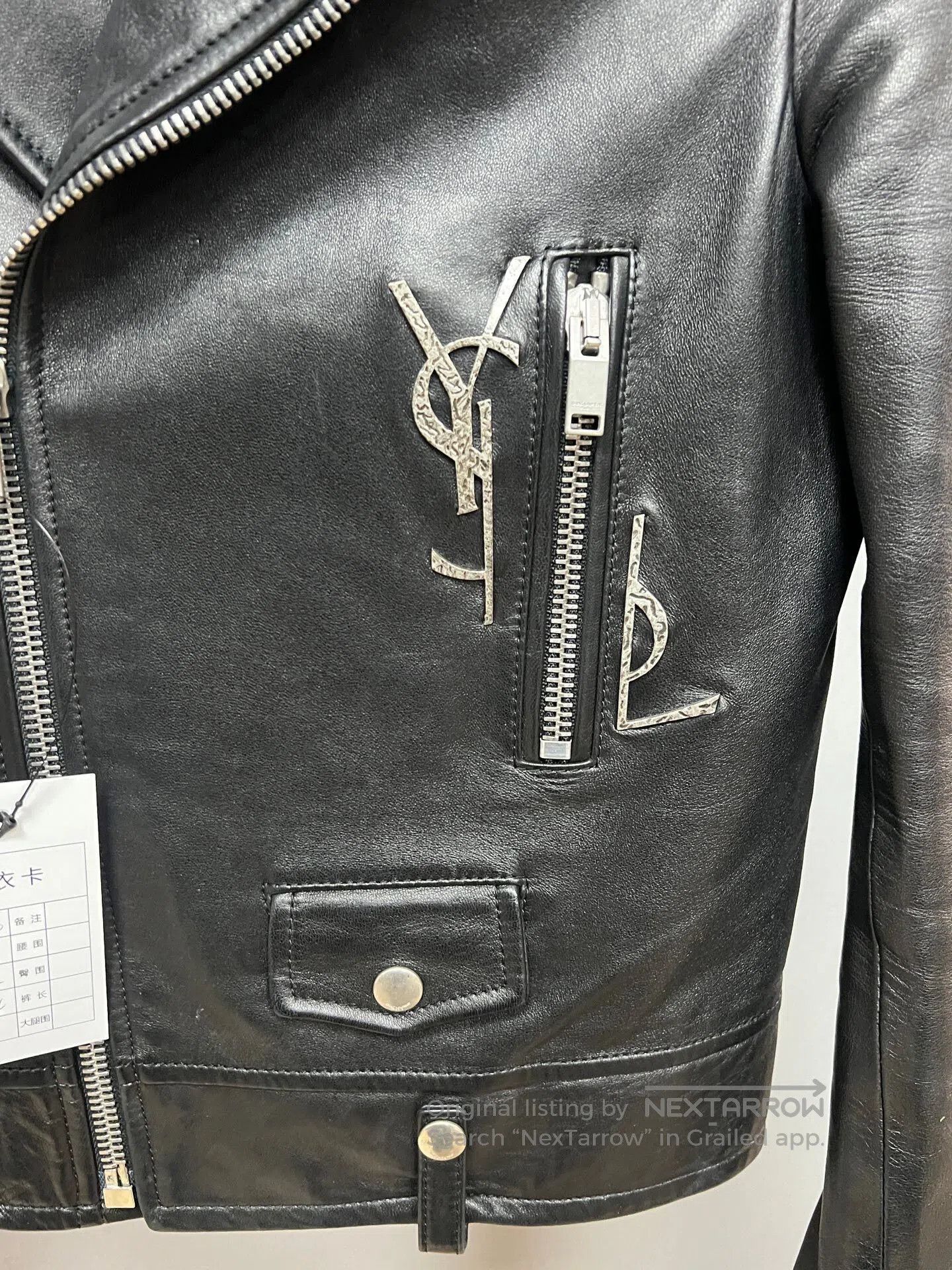 Saint Laurent Paris black logo leather jacket by Saint Laurent. Size M / US 6-8 / IT 42-44 - 3 Thumbnail