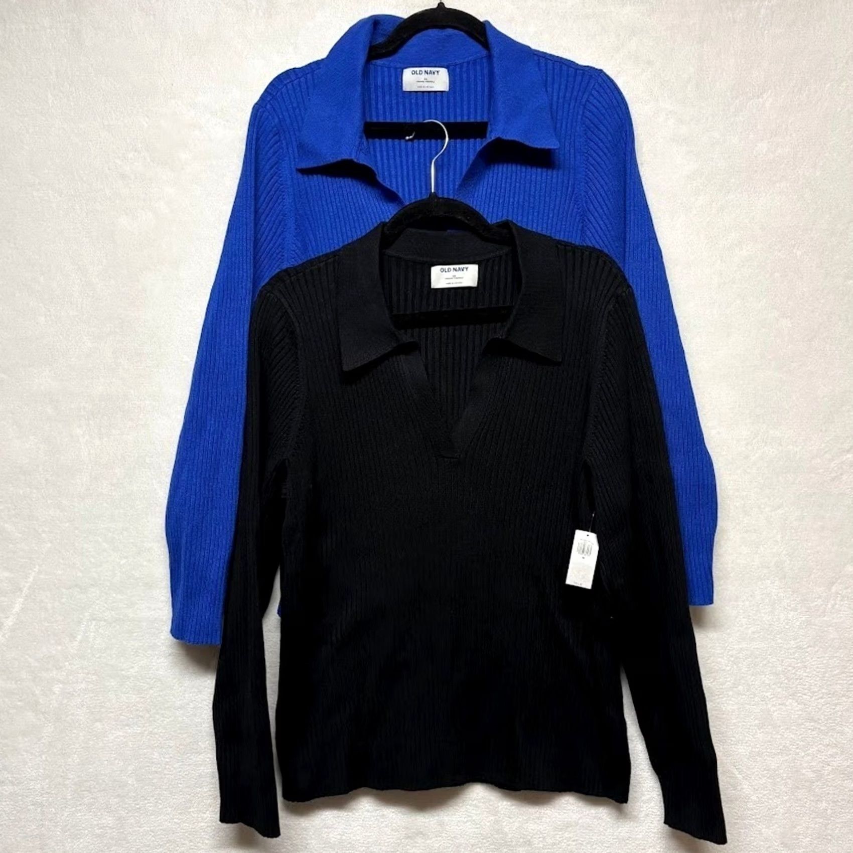 Old Navy VINTAGE Old Navy Ribbed Collared V Neck Long Sleeve Sweater Blue Black Plus Size 3X Size XXL / US 16-18 / IT 52-54 - 2 Thumbnail