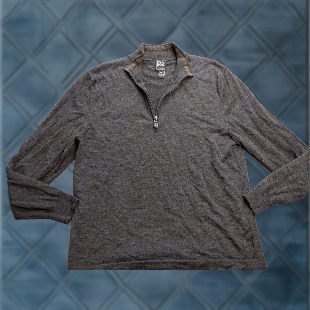 Jos. A. Bank VINTAGE Jos A Bank Sweater Mens 2XL Gray Half Zip Pullover 100% Merino Wool Traveler Size US XXL / EU 58 / 5 - 1 Thumbnail