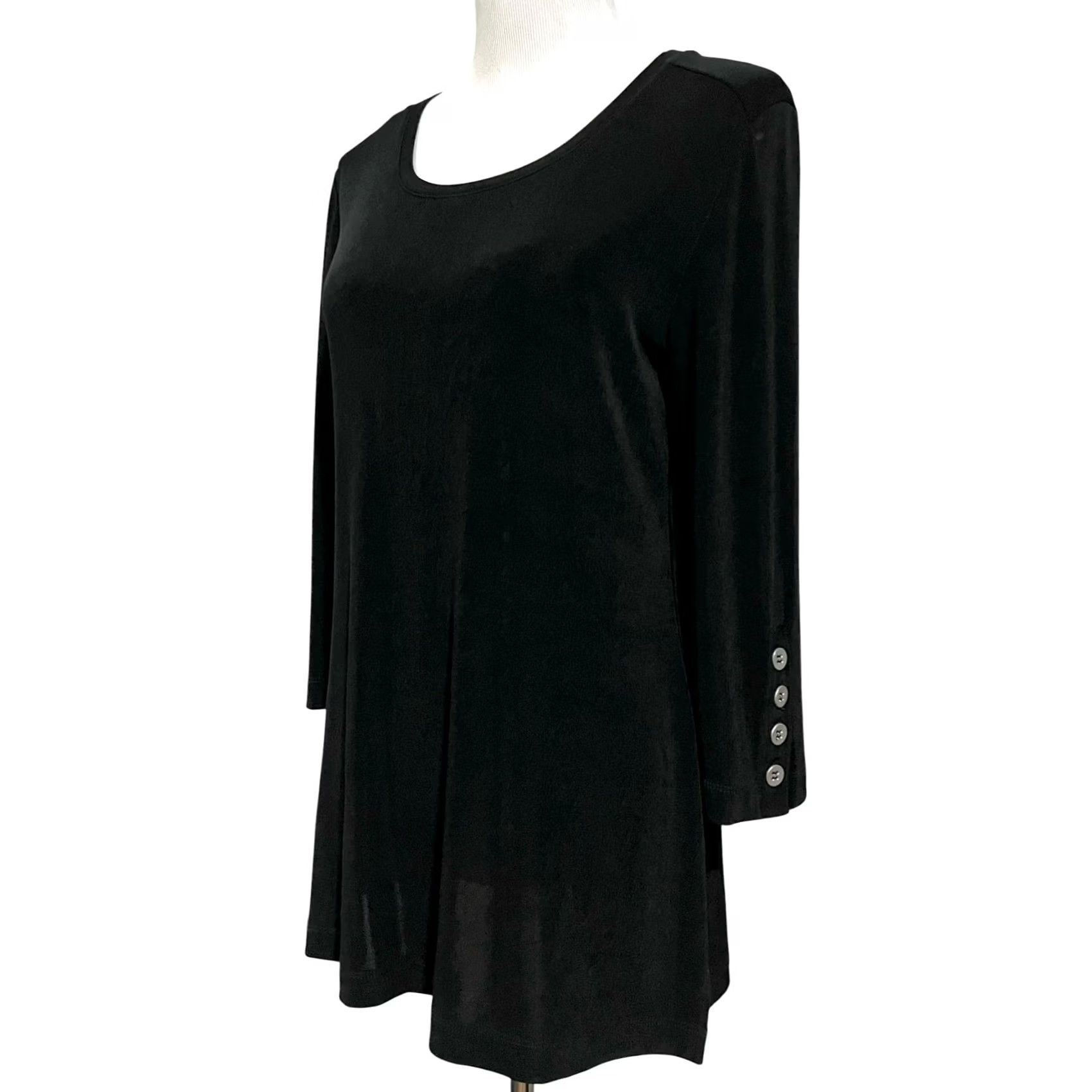 Vintage Chico’s Travelers Black Slinky Tunic Top Long Sleeve Button Scoop Neck Sz M Blouse Womens Regular XS? Size M / US 6-8 / IT 42-44 - 2 Thumbnail