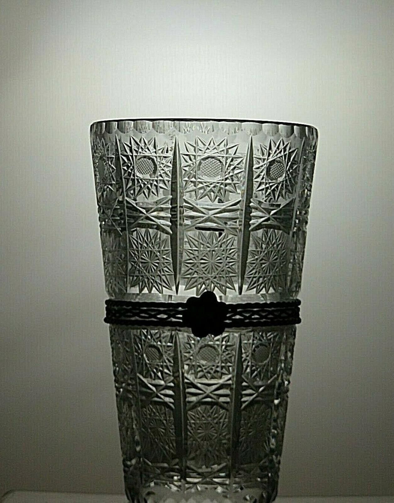 Other American Brilliant Period Crystal Cut Vase Metal Band 7 7/8" Size ONE SIZE - 3 Thumbnail