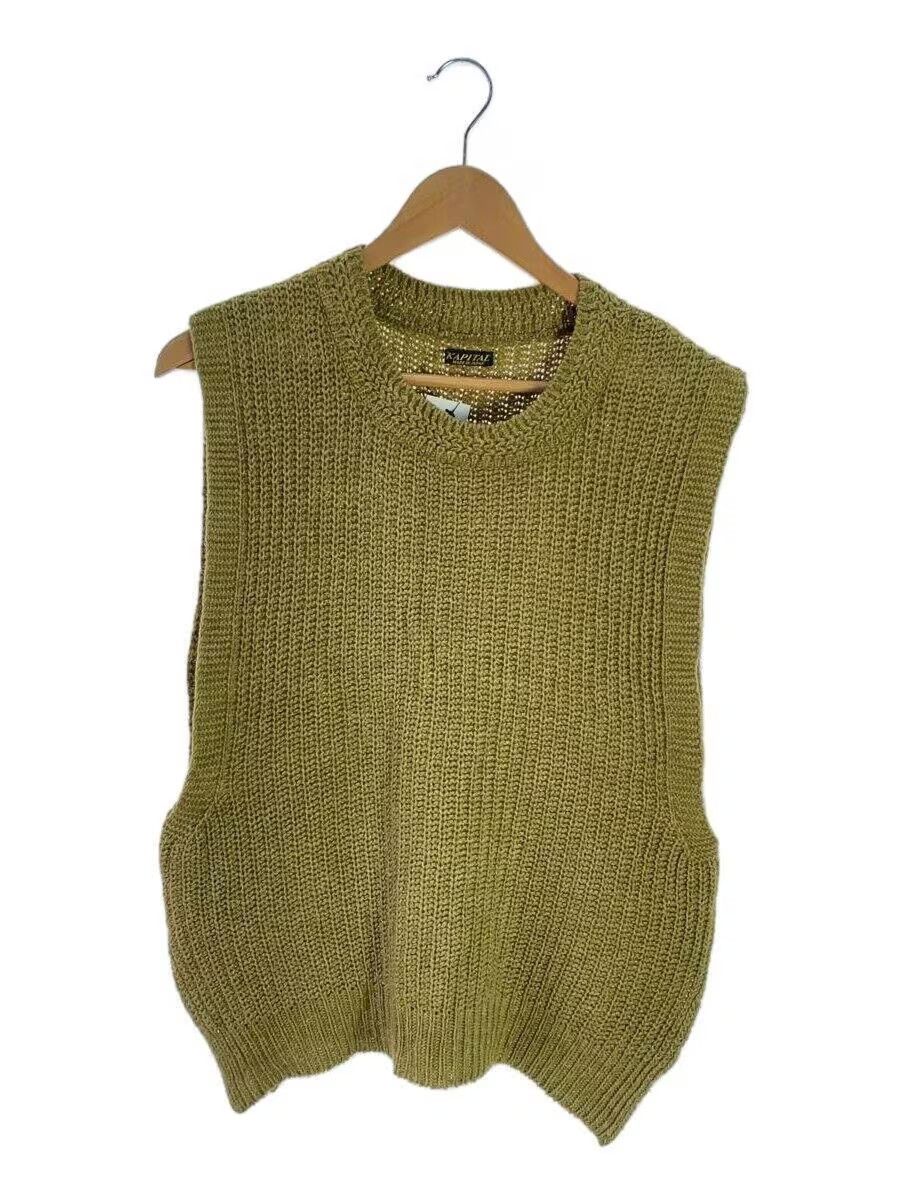 image of Kapital Weave Stitch Wool Knit Sweater Vest in Camel, Men's (Size Small)