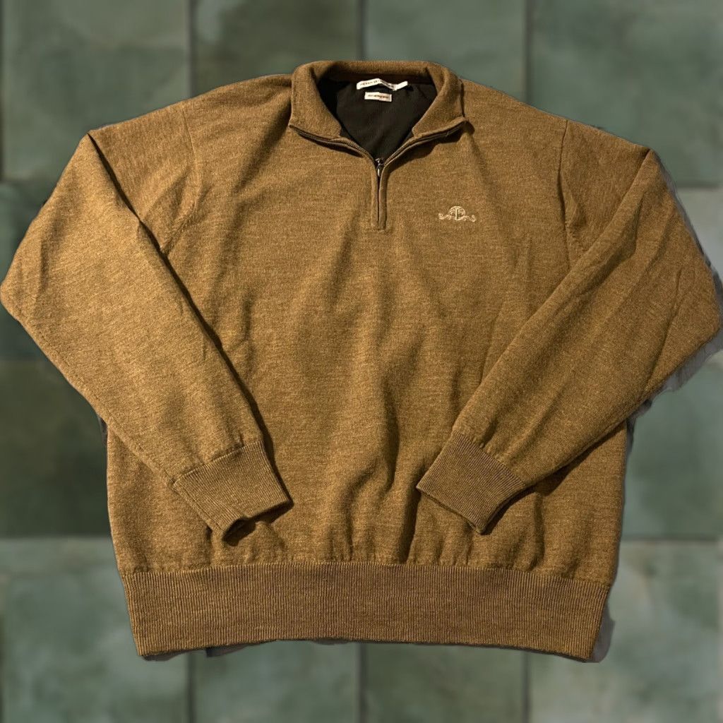 Peter Millar PETER MILLAR 1/4 ZIP Brown Large 100% Merino Wool Golf Lined Sweater EUC Mens Knit Zipper Wind Stop Logo Front Regular Size L Size US L / EU 52-54 / 3 - 1 Thumbnail