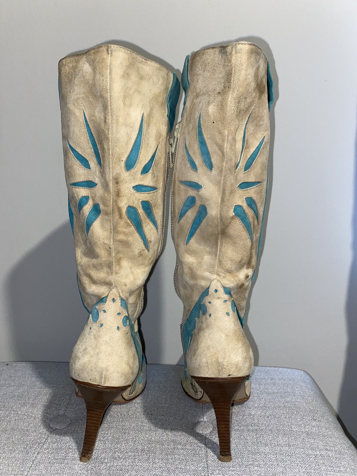 Other Lavorazione Artigianale: Teal and Beige Western Boots! Size US 8 / IT 38 - 3 Thumbnail