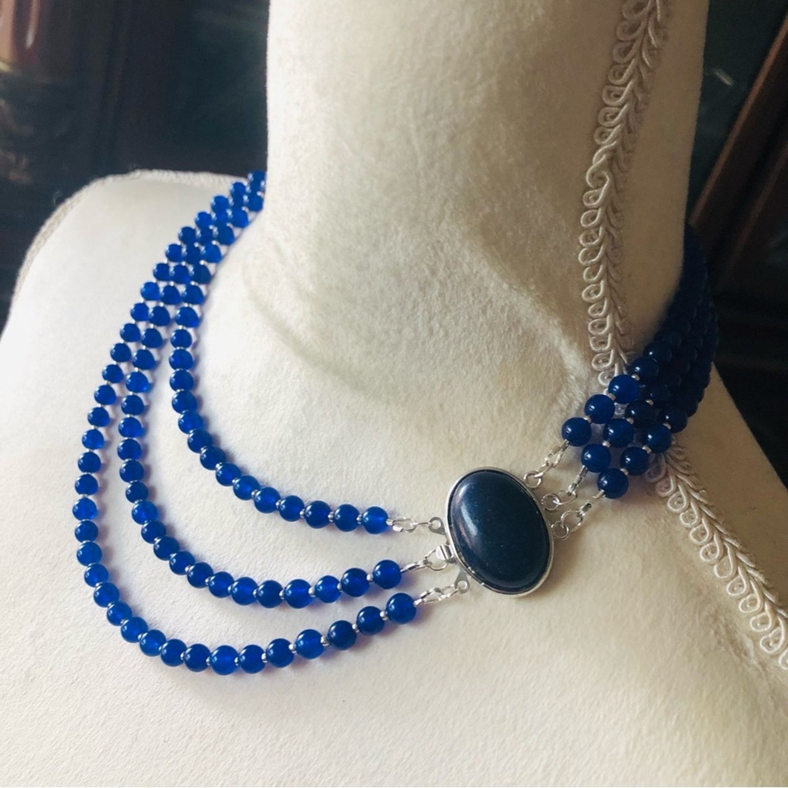 Handmade Handcrafted lazurite bead oval lapis stone clasp necklac Size ONE SIZE - 2 Thumbnail