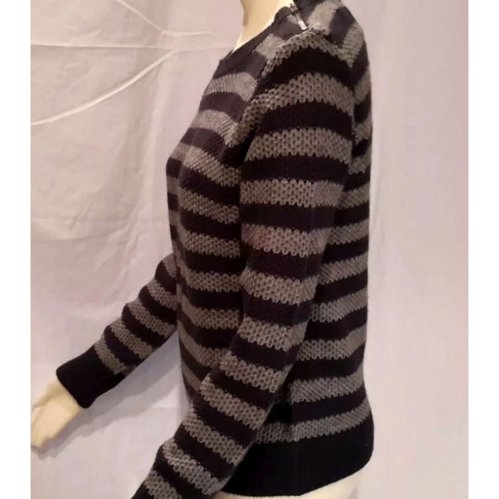 Vintage XXI Sweater Womens L Navy Gray Striped Crew Neck Long Sleeve Pullover Retro Casual Size L / US 10 / IT 46 - 5 Thumbnail