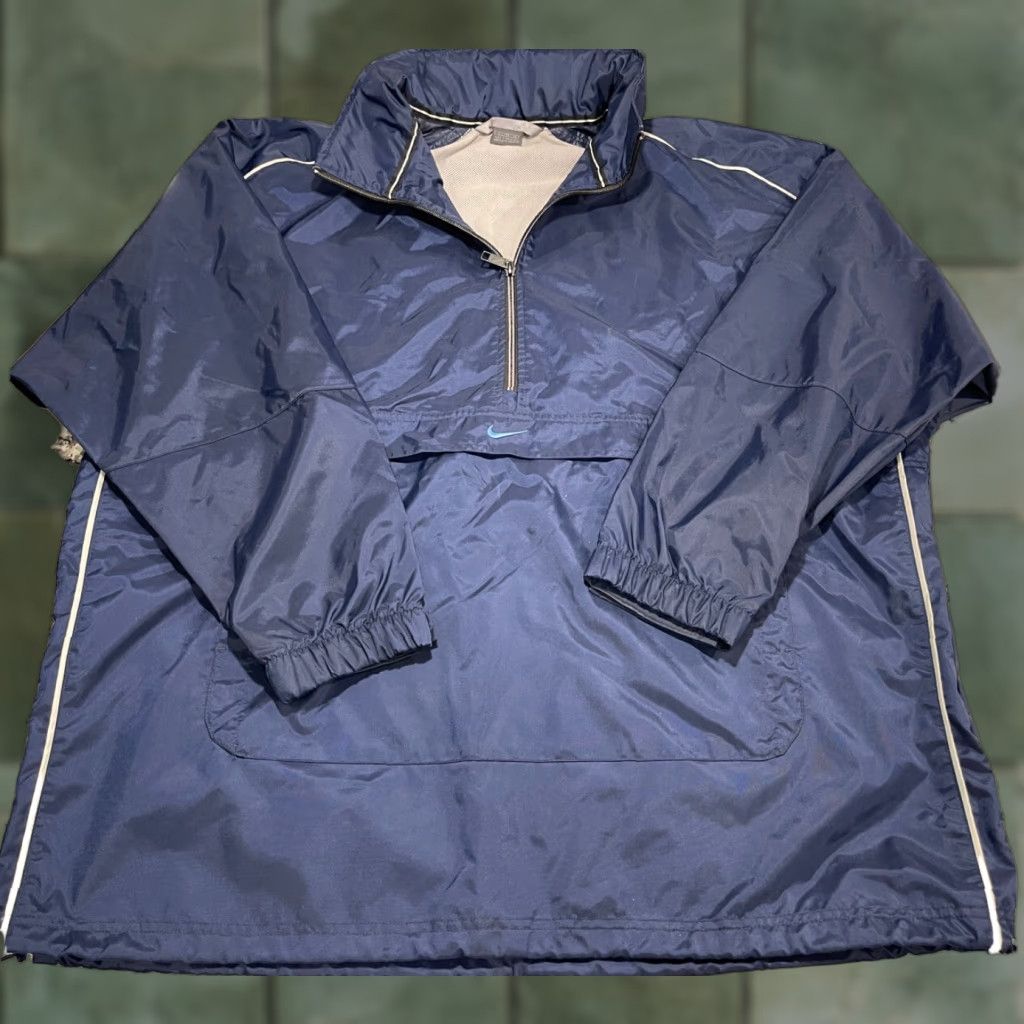 Nike NIKE Windbreaker Jacket GOLF Mens XL Navy Blue Kangaroo Pocket Hood 90s Full Zip Size US XL / EU 56 / 4 - 1 Thumbnail