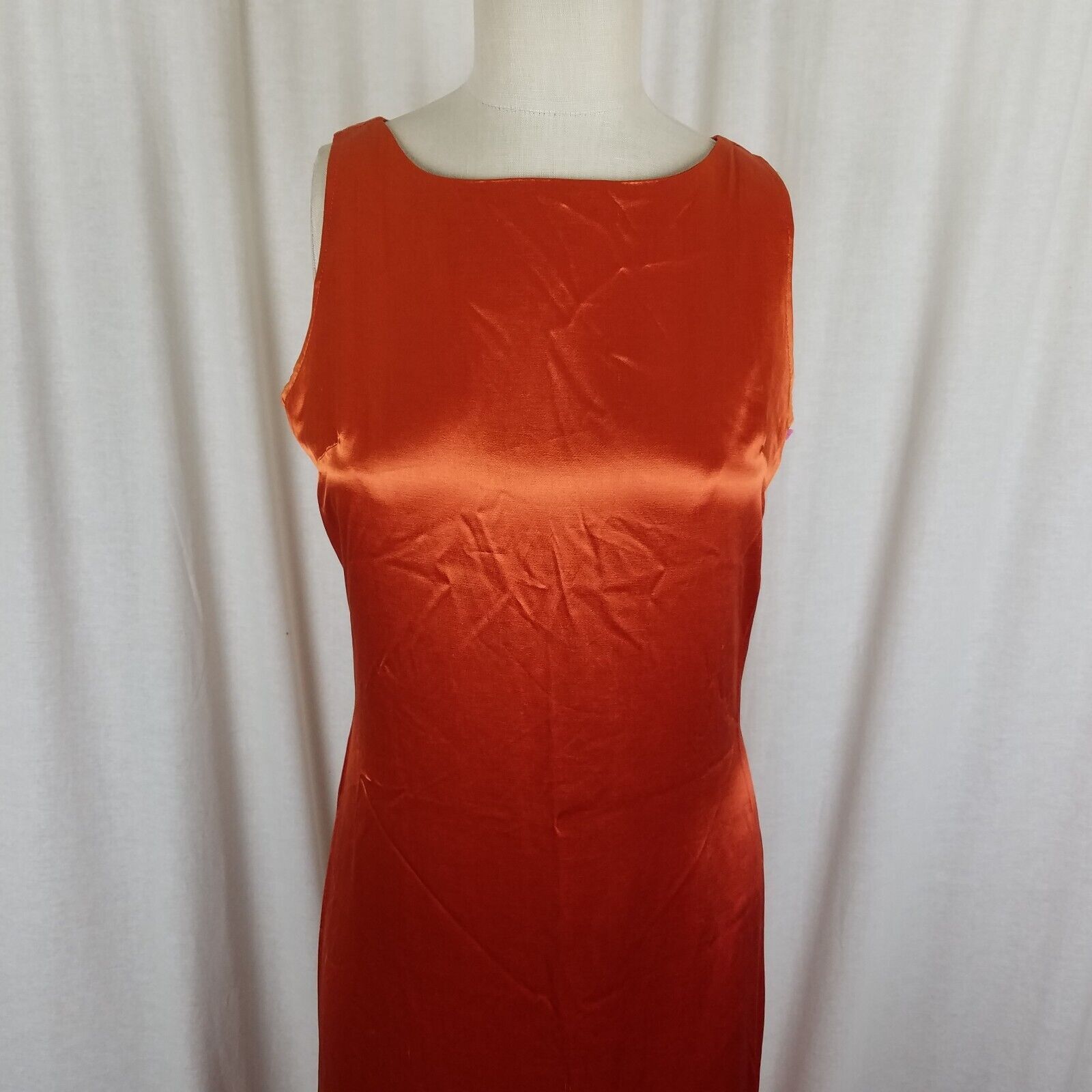 Vtg Soda Blu Maxi Sleeveless Metallic Sheen Tank Dress Rust