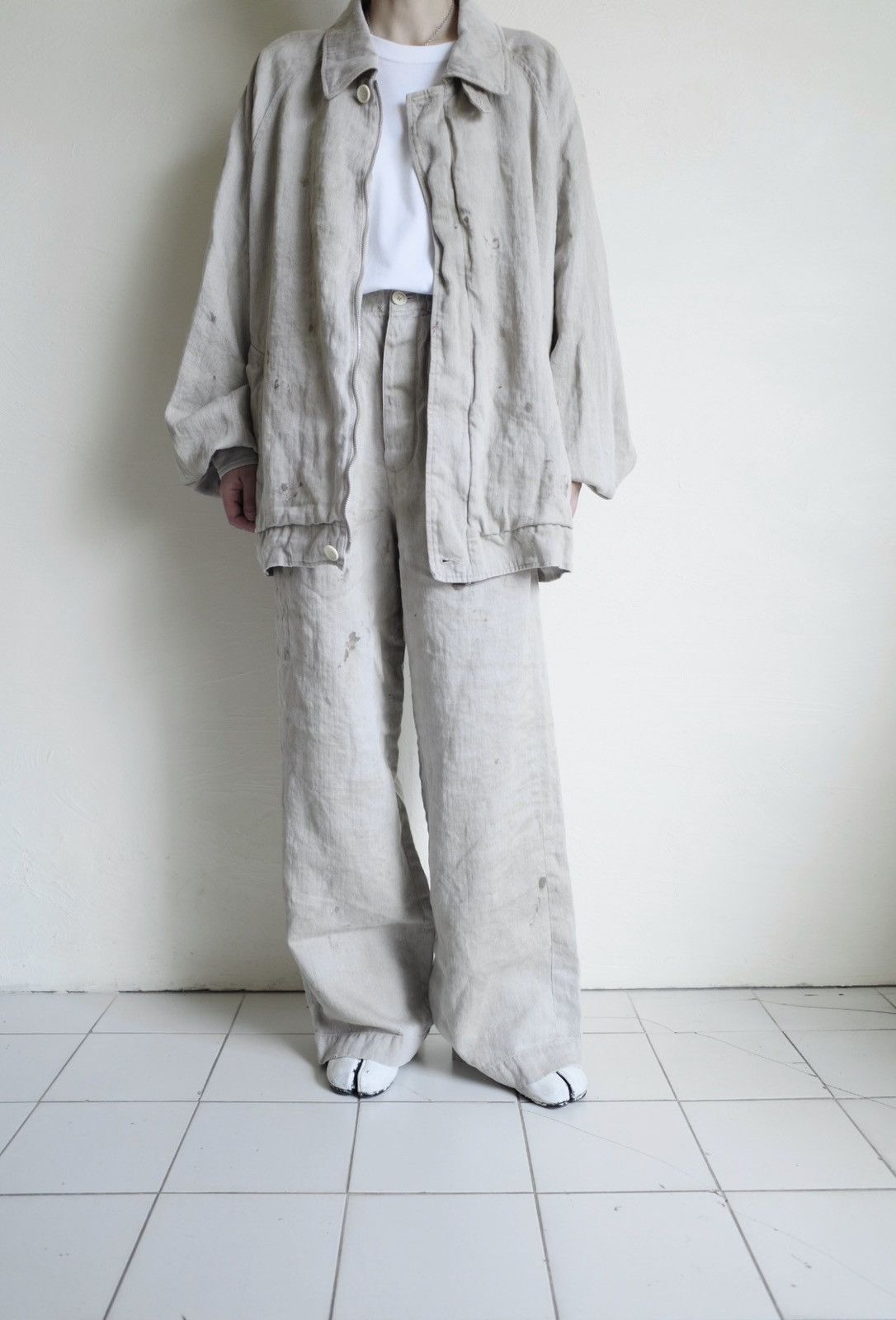 Stein Ssstein Beige Heavy Linen Herringbone Wide Easy Trouser Size US 30 / EU 46 - 7 Thumbnail