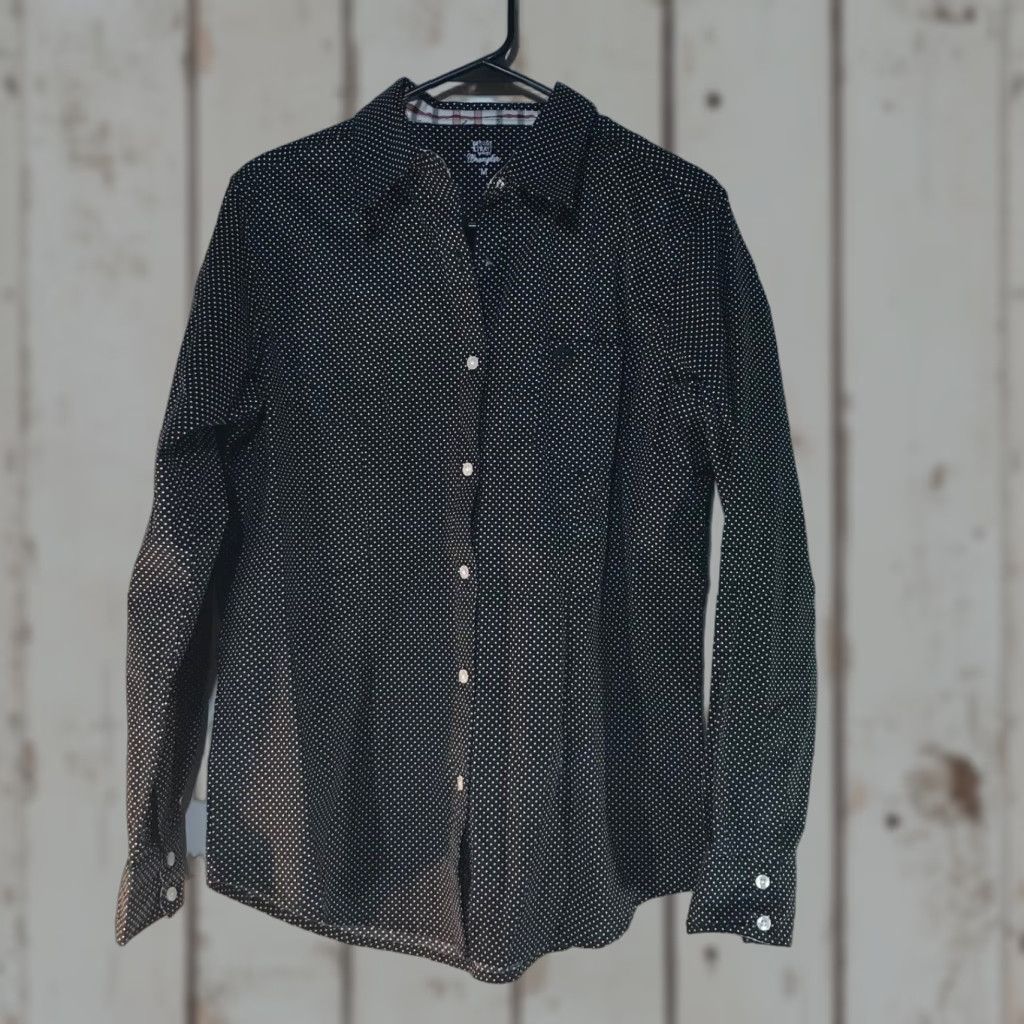 Wrangler VINTAGE Wrangler George Strait For Her Womens Casual Long Sleeve Cotton Spandex Button-Up Shirt Black White Polka Dots Size M Size M / US 6-8 / IT 42-44 - 1 Thumbnail