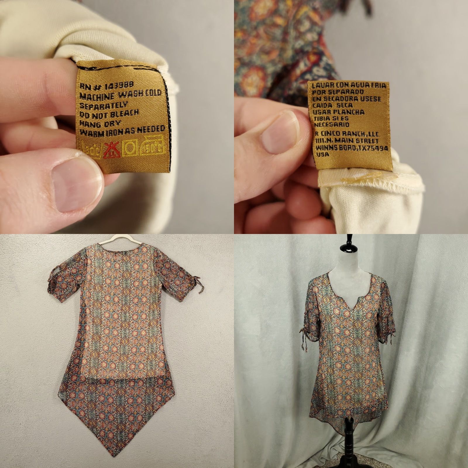 Vintage R Cinco Ranch Womens Boho Shift Dress Short Sleeve V-Neck Lined Sheer Blue Mini Casual Dress M Size M / US 6-8 / IT 42-44 - 8 Thumbnail