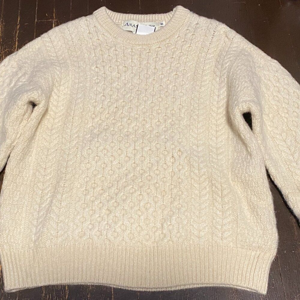 Other Vintage Aran Mor 100% Merino Wool Cable Knit Sweater White Size US M / EU 48-50 / 2 - 2 Thumbnail