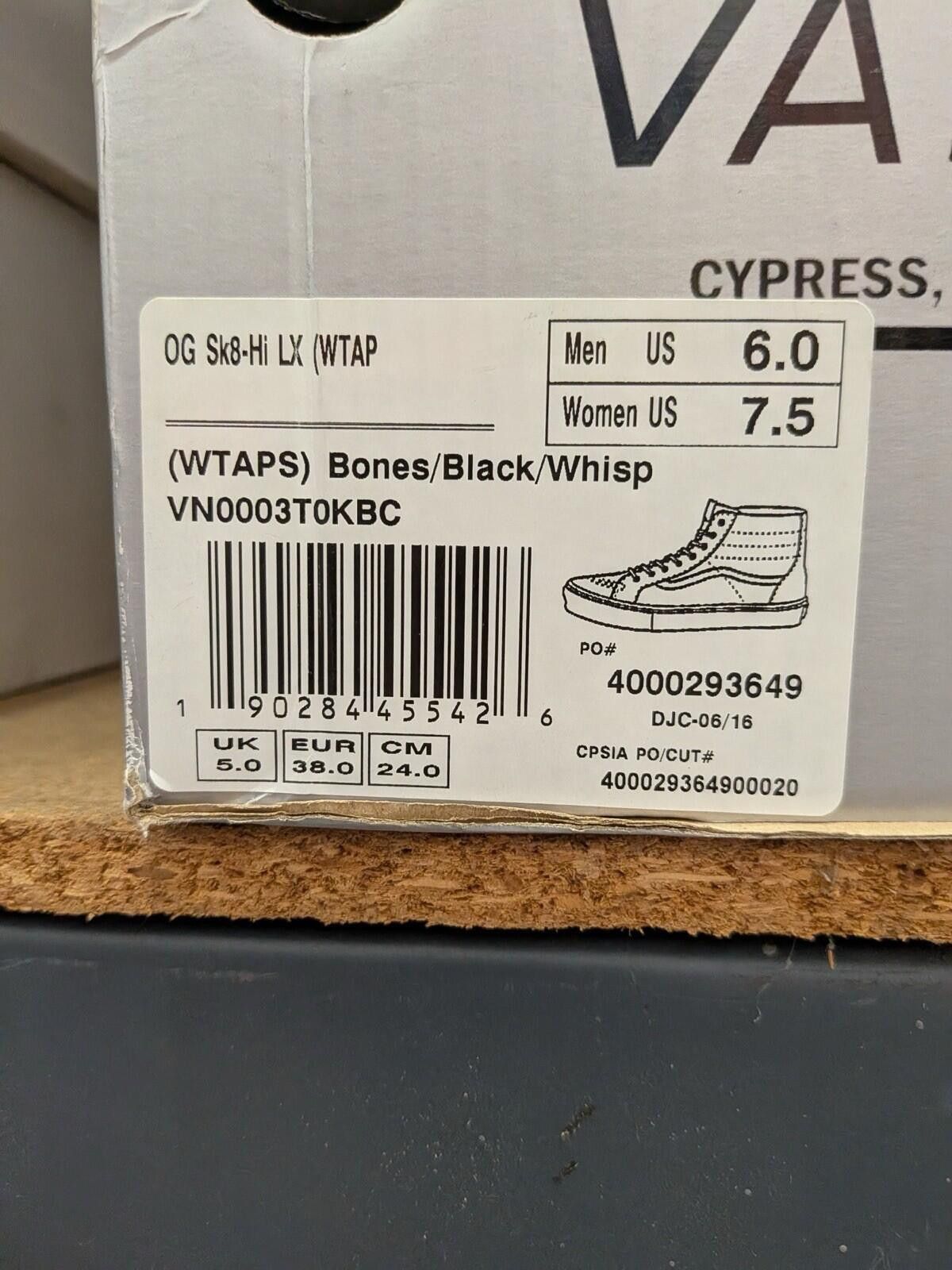 Vans Vans Vault WTAPS OG Sk8-Hi LX Bones Black US6 Size US 6 / EU 39 - 7 Thumbnail