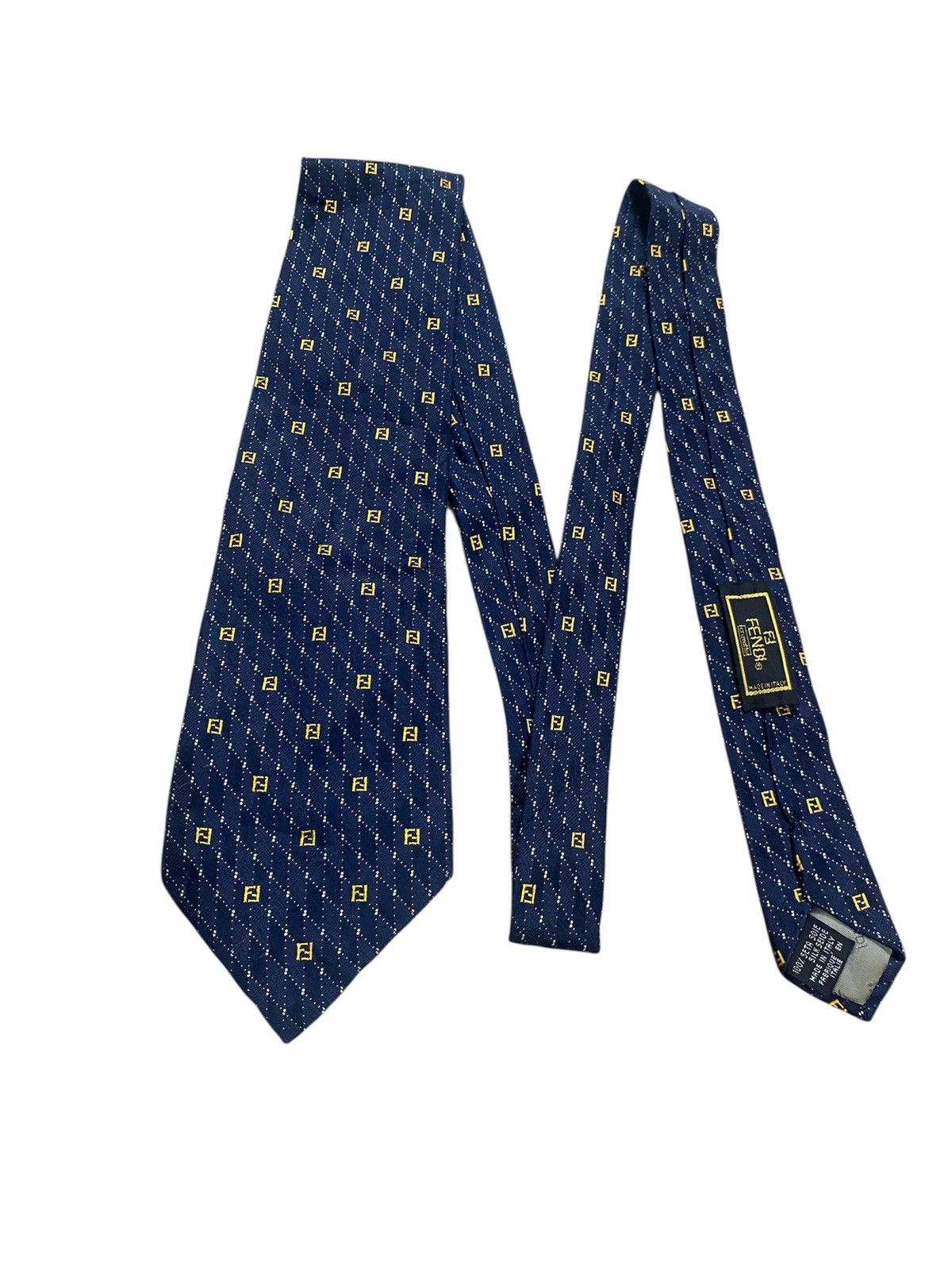 Fendi Fendi Navy Blue Logo Patterned Jacquard Silk Tie Size ONE SIZE - 1 Thumbnail