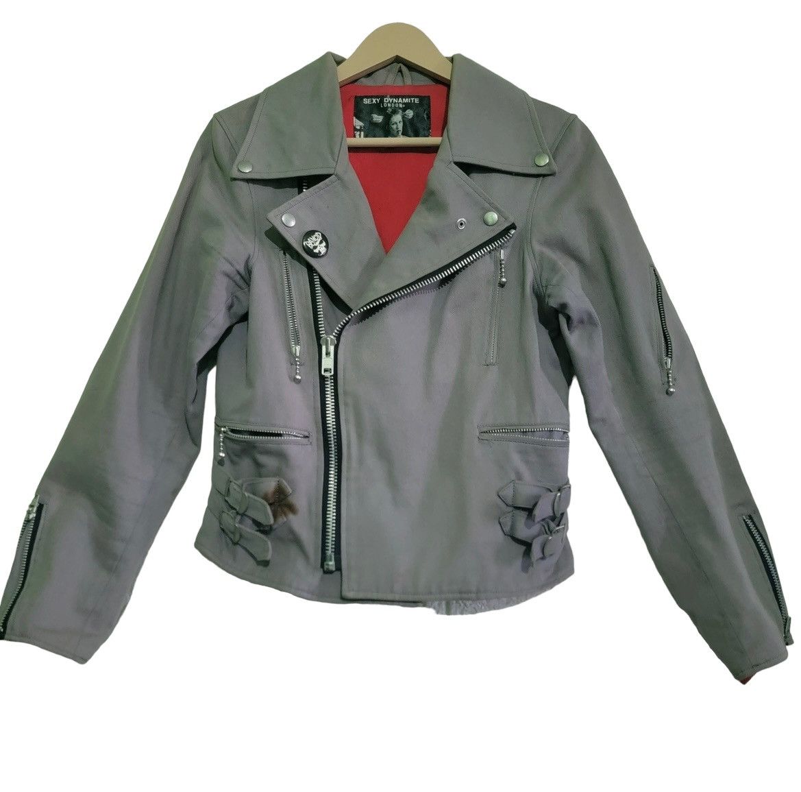 image of Rock Tees x Vintage Sexy Dynamite London Jacket Double Collar Buckle Punk Rock in Grey (Size Small)