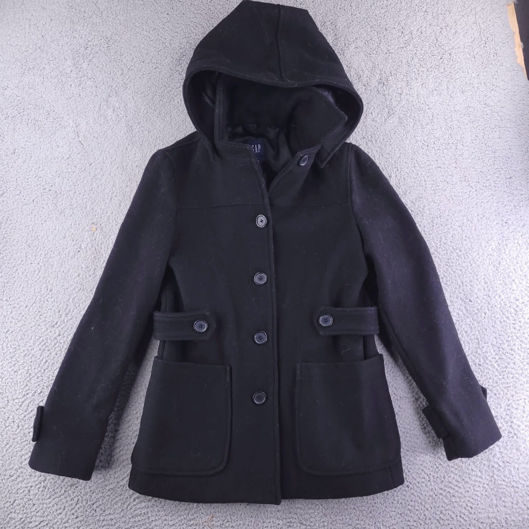 Gap Gap Coat Womens Small Wool Black Hood Overcoat pea Coat - Overcoat - Hooded - Wool - Black - Gap - Womens - Small - Coat Size S / US 4 / IT 40 - 2 Thumbnail