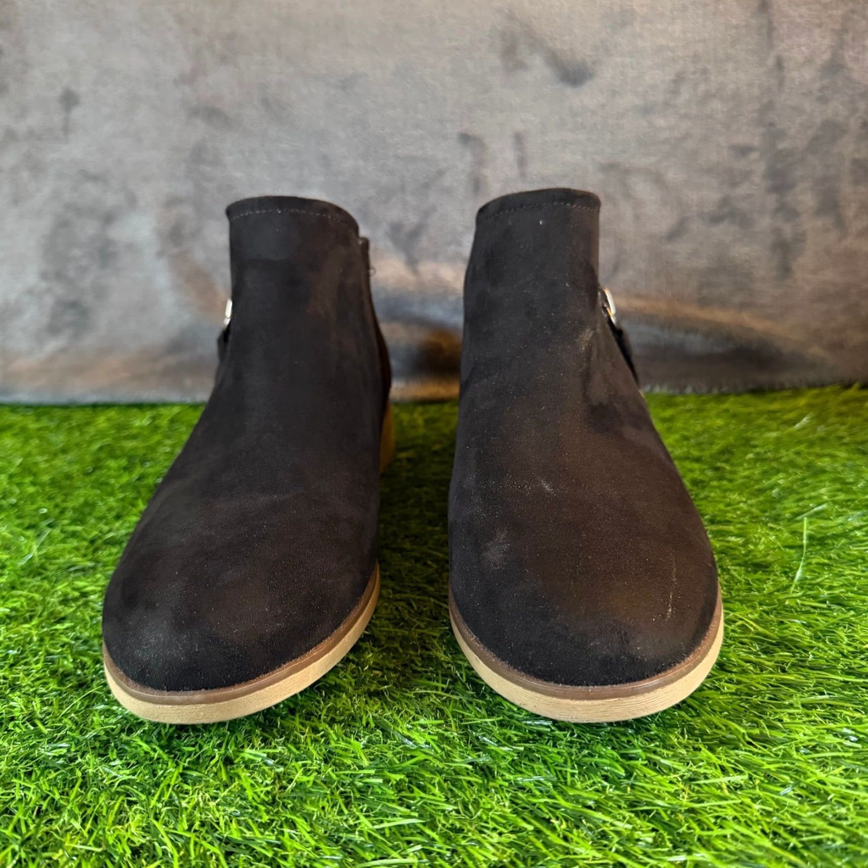 Vintage Dr Scholl's Ankle Booties Women 8.5 Black Faux Suede Zip Comfort Low Heel Bootie Casual Workwear Size US 9 / IT 39 - 3 Thumbnail