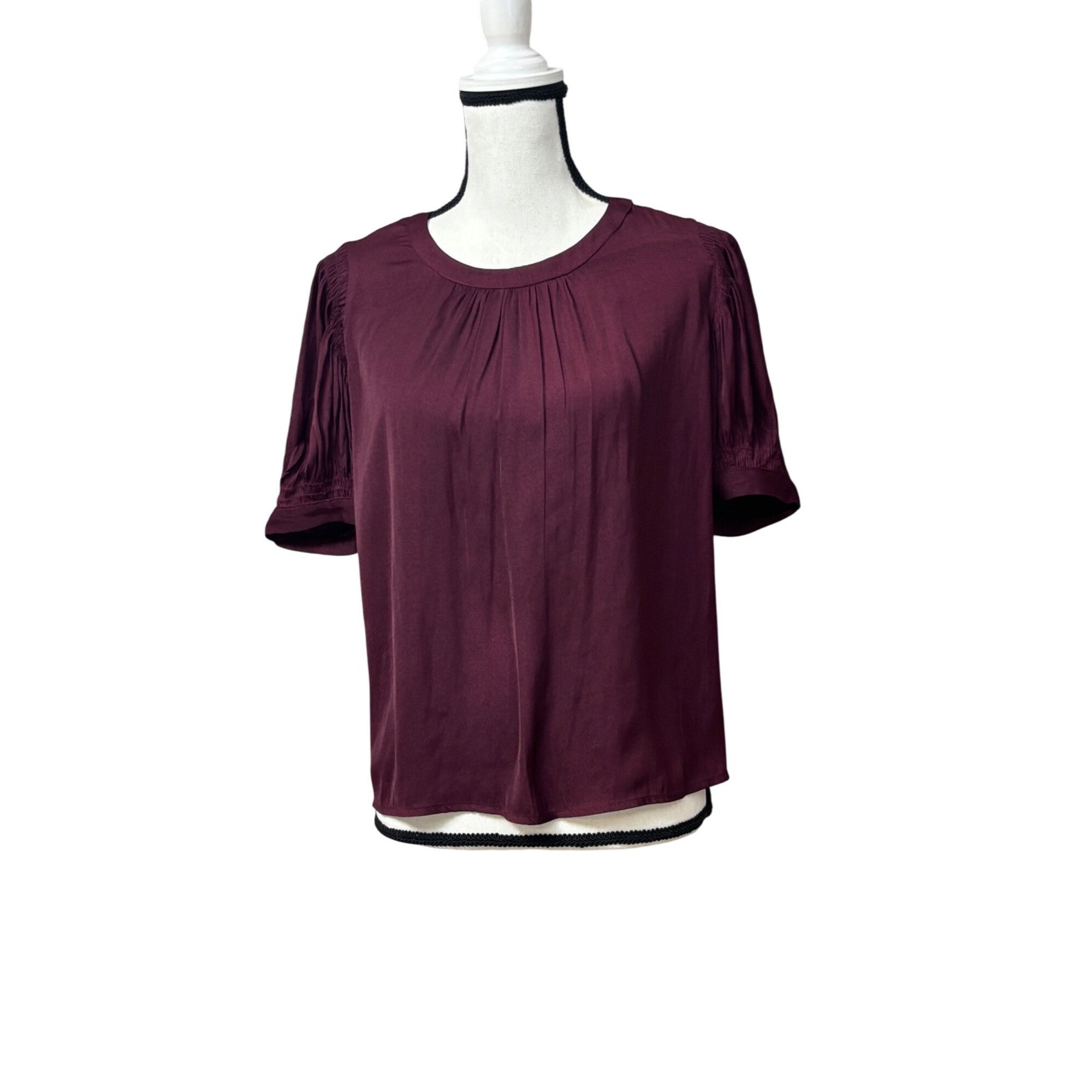 Current Air Current Air Shirred Short Sleeve Blouse, Plum, XS Size XS / US 0-2 / IT 36-38 - 11 Thumbnail