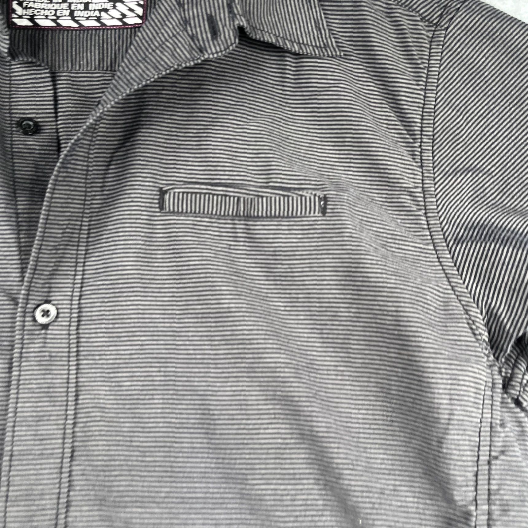 Quiksilver Quiksilver Shirt XL Gray Striped Pocket Button-Up Short Sleeve Mens Size US XL / EU 56 / 4 - 2 Thumbnail