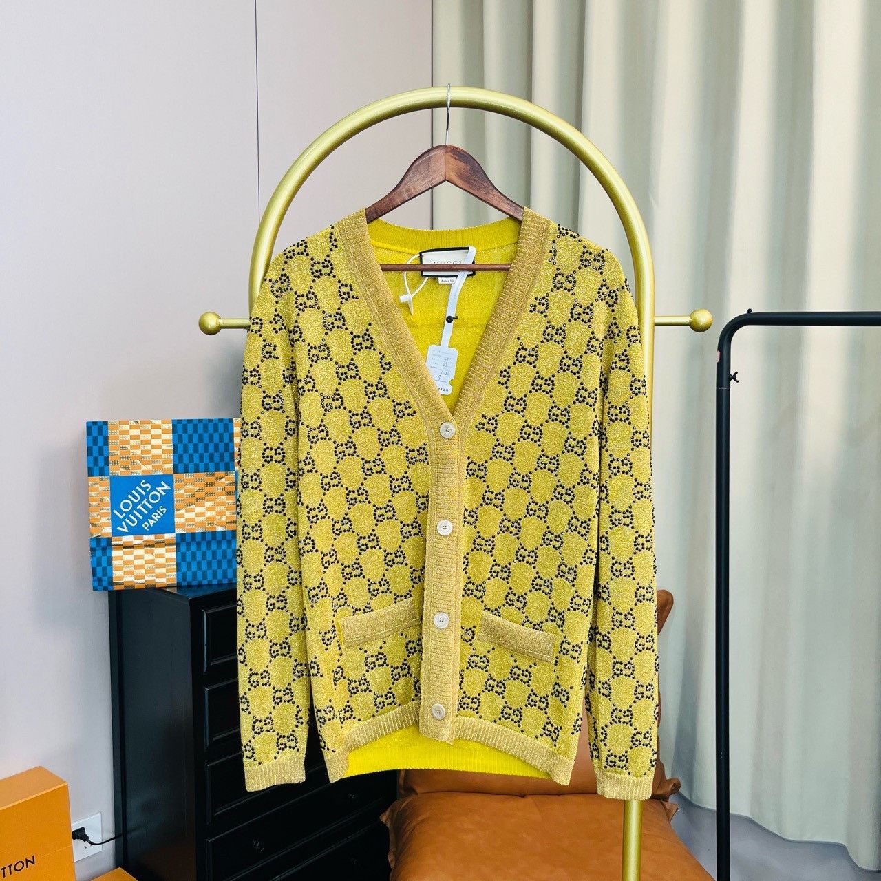 Gucci Gold rhinestone full-print cardigan sweater 2501-Next