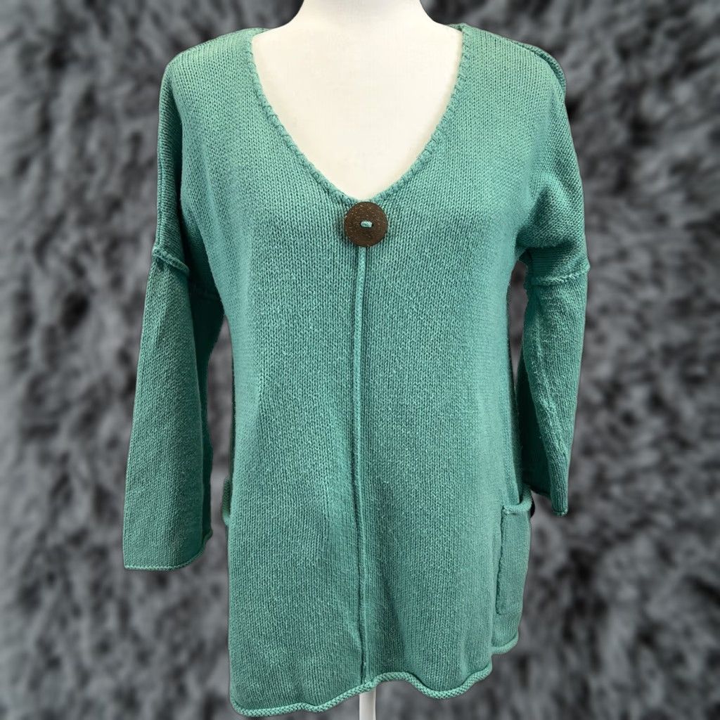 Vintage WOMENS Pure Handknit Oversized Pullover Chunky Sweater S/M Turquoise Casual Knit Size S / US 4 / IT 40 - 1 Thumbnail