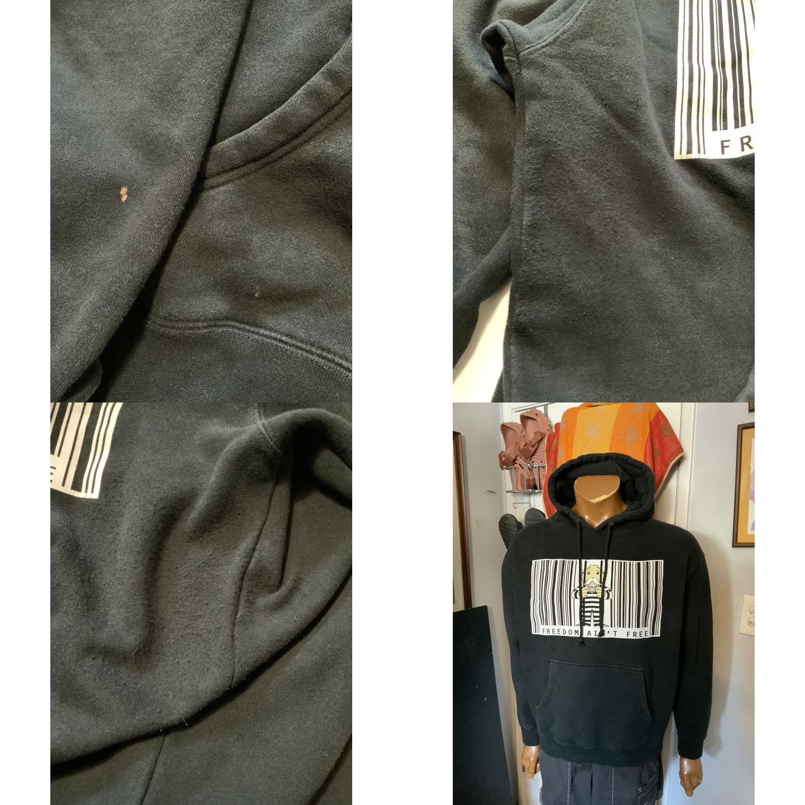 Vintage VINTAGE Bait X Monopoly Hasbro Freedom Ain’t Free Jail Black Fleece Pullover Hoodie Sz.L (Men) Large Black Pullover Hoodie Mens Size US L / EU 52-54 / 3 - 8 Thumbnail
