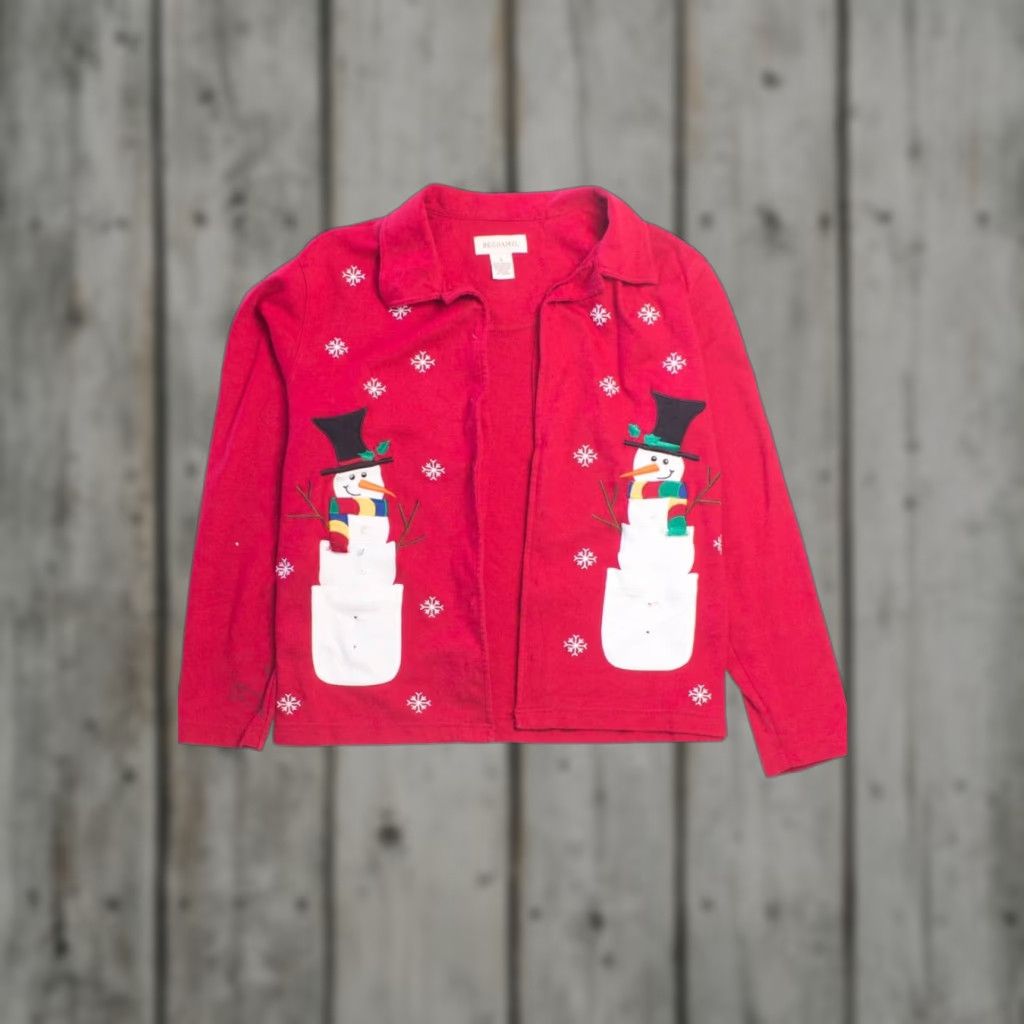 Vintage VINTAGE Red Ugly Christmas Sweatshirt 58284 Large Cotton Christmas Snowmen Mens Womens 1990s Size L / US 10 / IT 46 - 1 Thumbnail