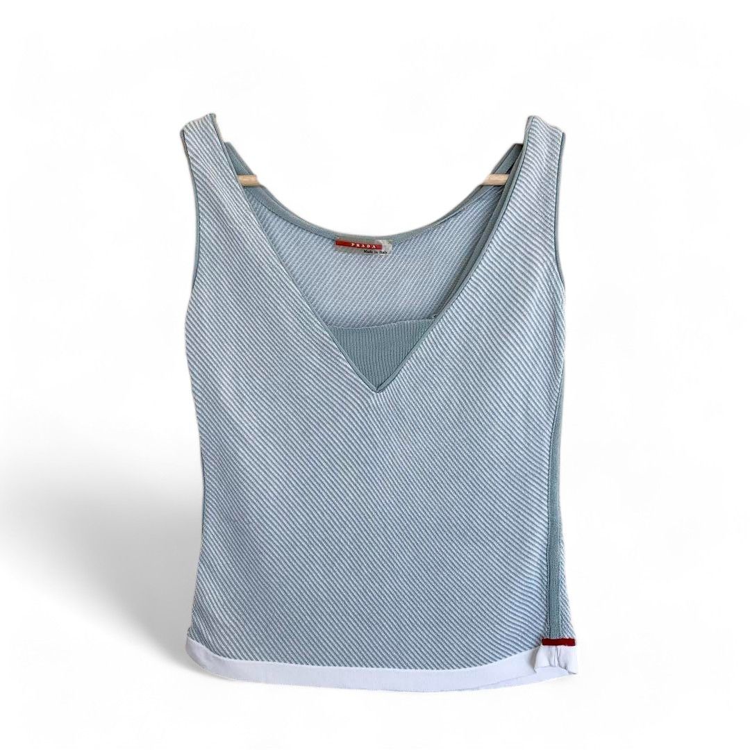 Image of Prada Sport - M 00S Vintage Light Blue V-Neck Top Y2K, Women's (Size Small)