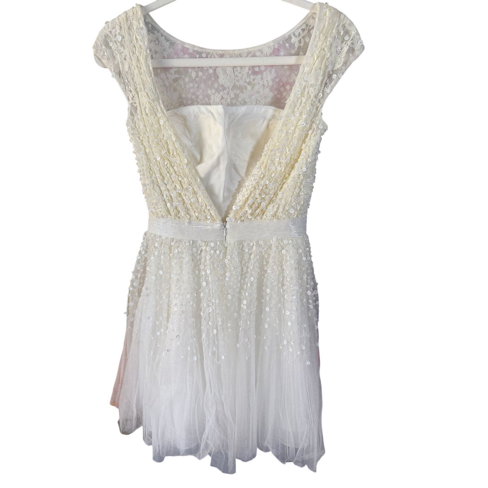 Billy Hill 0265 Sherri Hill Ivory Sequin Tulle Cap Sleeve Short Size 0 Size XS / US 0-2 / IT 36-38 - 2 Thumbnail