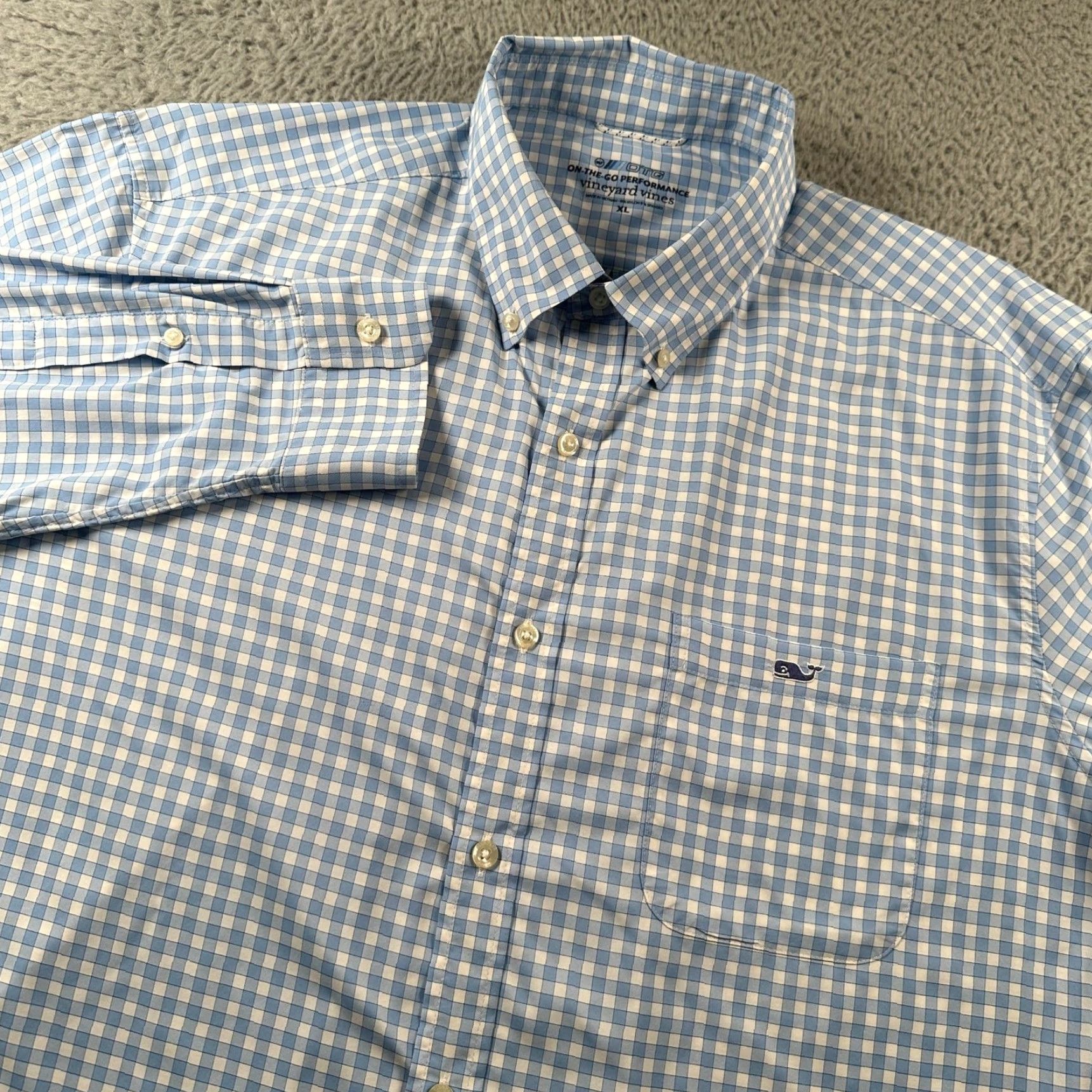 Vineyard Vines Vineyard Vines Shirt Mens XL OTG Performance Light Blue Gingham Button Down Size US XL / EU 56 / 4 - 2 Thumbnail