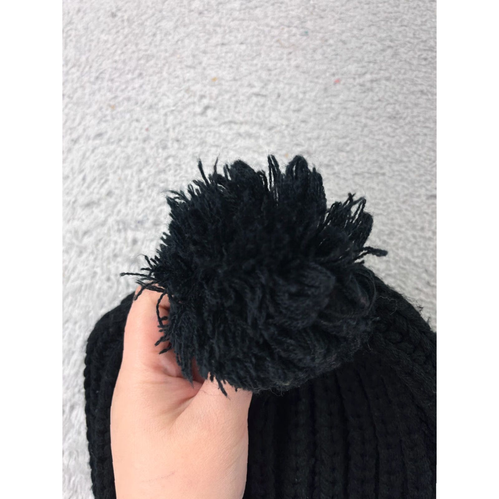 Vintage Beanie Toque Womens One Size Black Double Knit Acrylic Winter Snow Ski Pom Beanie Womens Ski Theme Accessories Winter Size ONE SIZE - 3 Thumbnail
